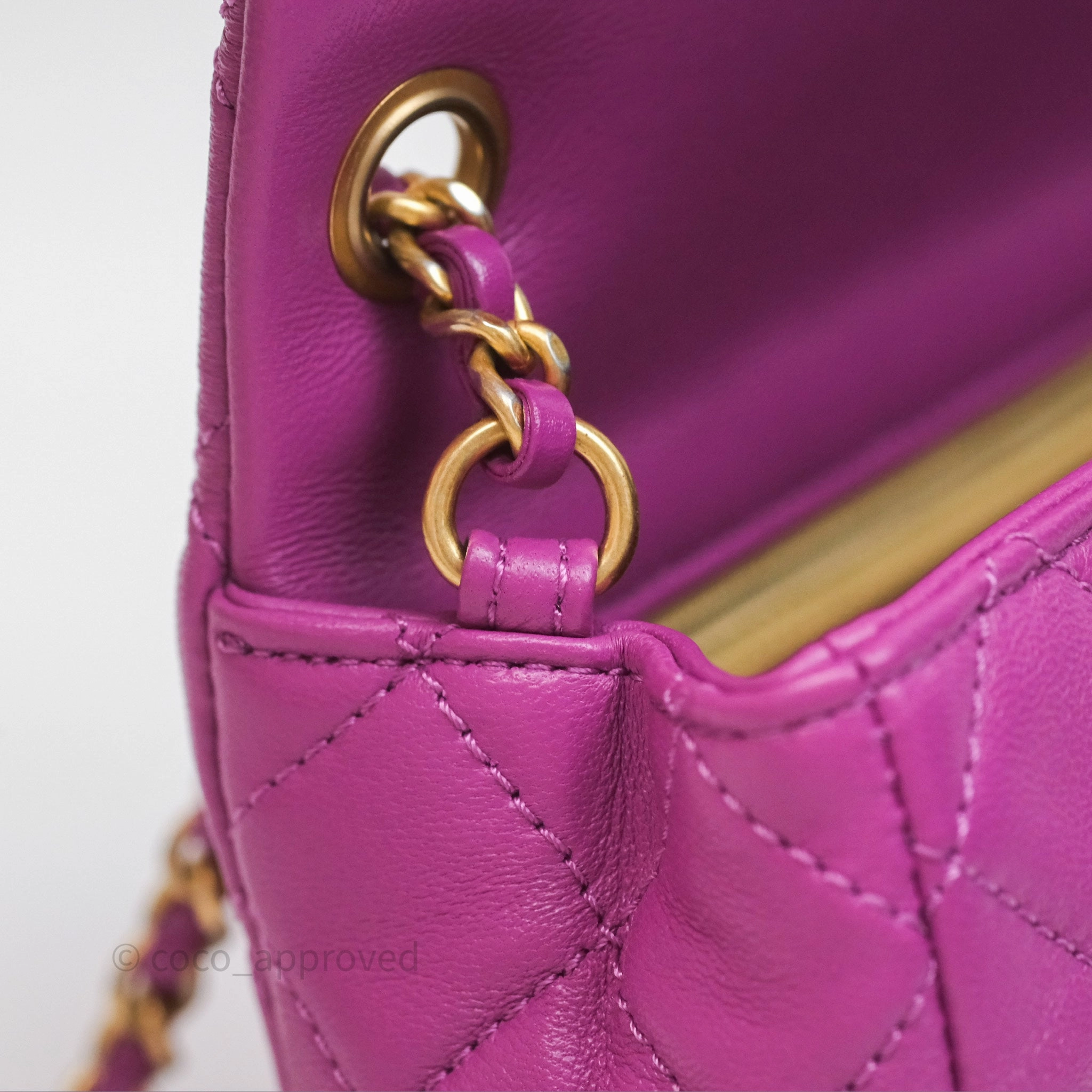 Chanel Mini Rectangular Pearl Crush Quilted Purple Lambskin Aged Gold Hardware