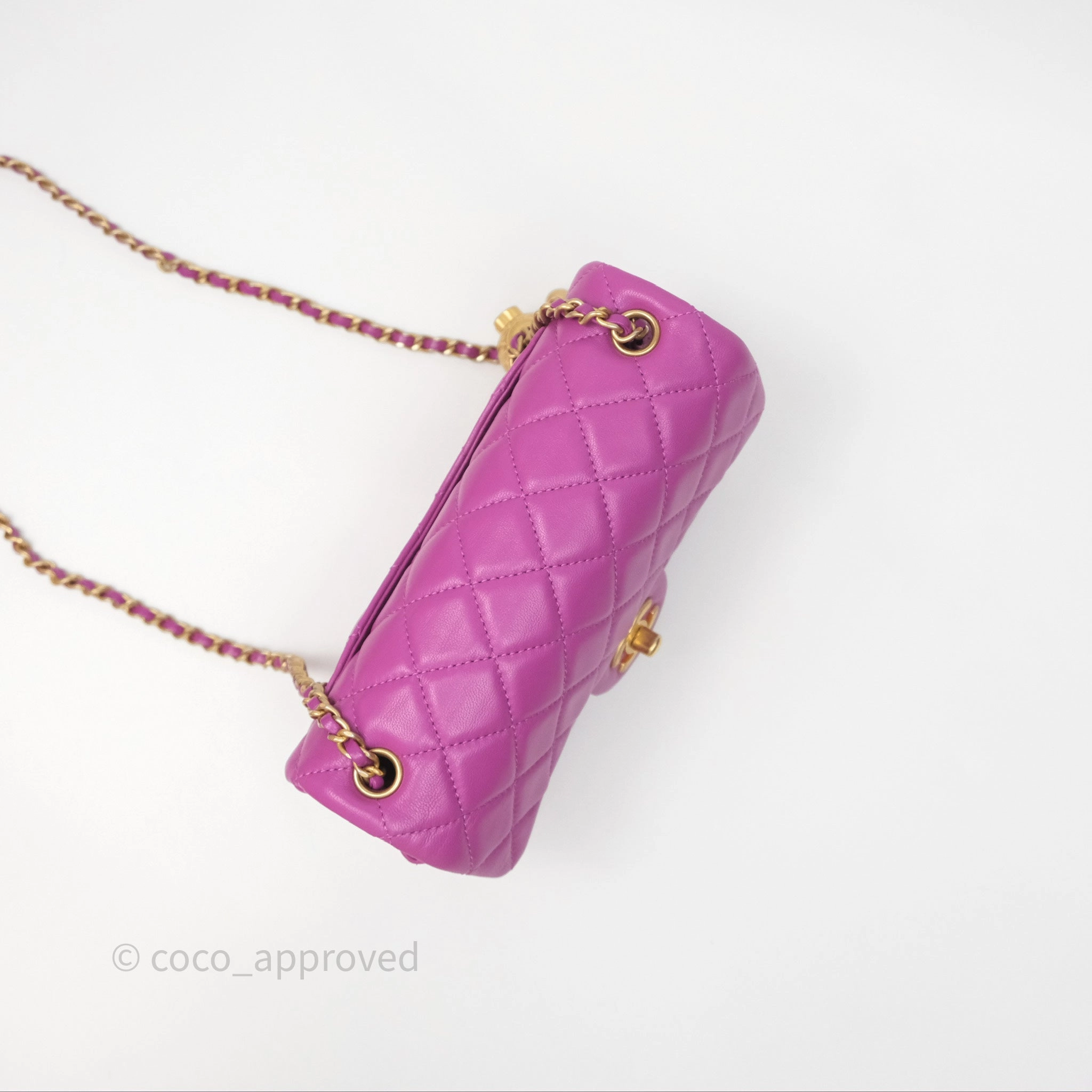 Chanel Mini Rectangular Pearl Crush Quilted Purple Lambskin Aged Gold Hardware