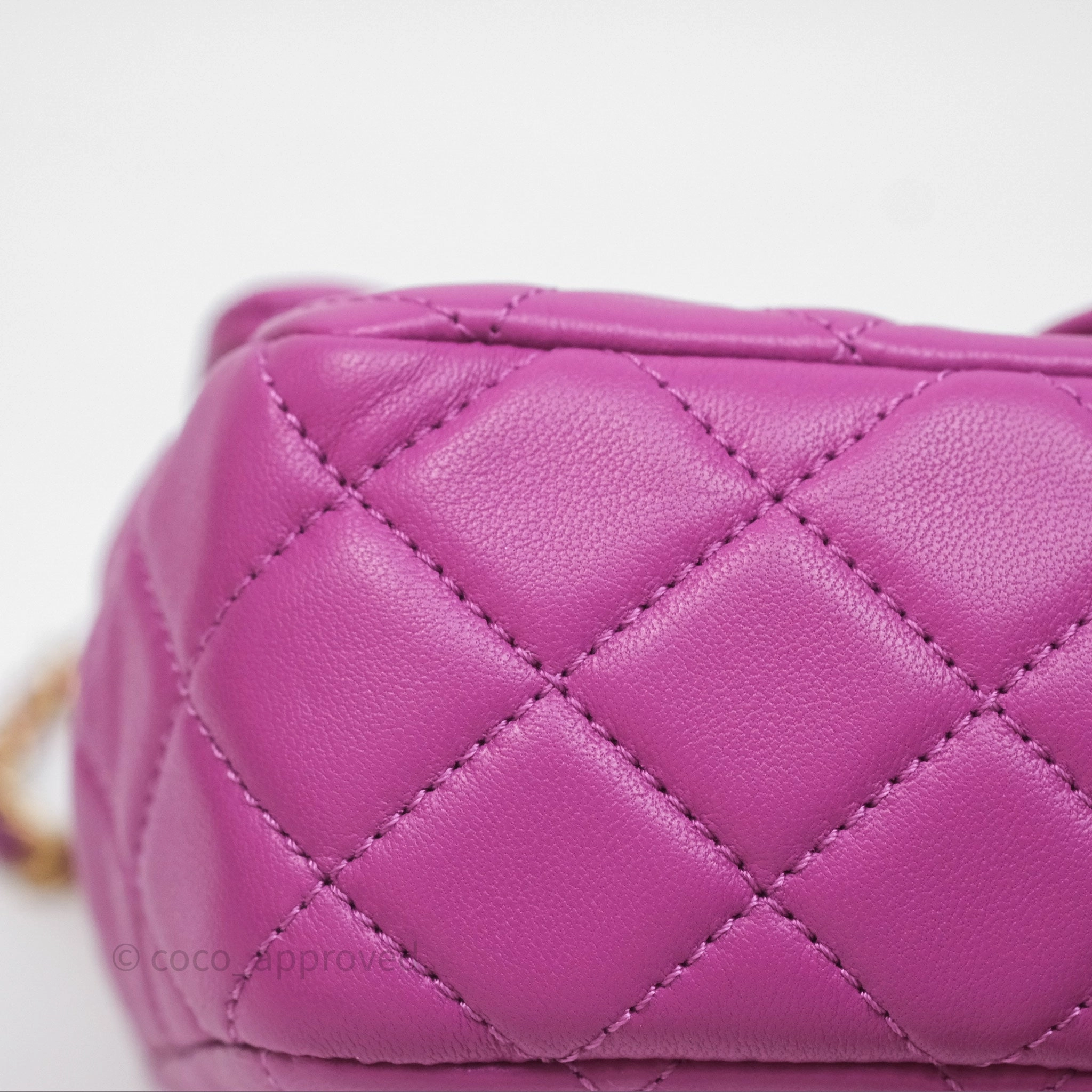 Chanel Mini Rectangular Pearl Crush Quilted Purple Lambskin Aged Gold Hardware