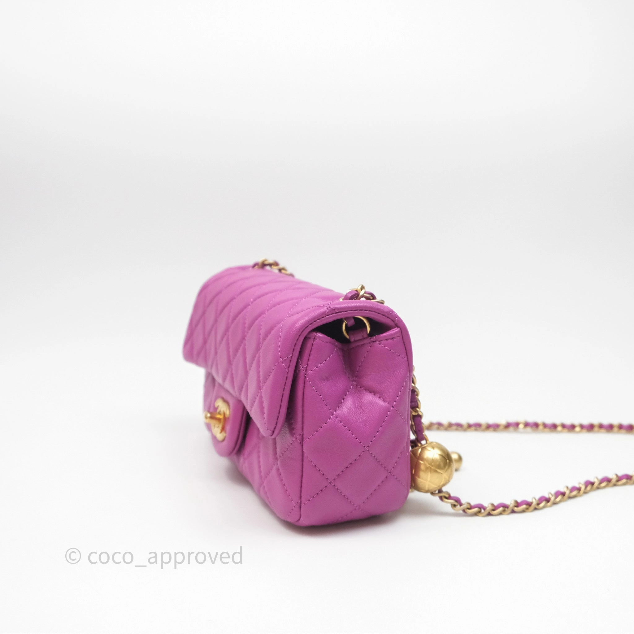 Chanel Mini Rectangular Pearl Crush Quilted Purple Lambskin Aged Gold Hardware