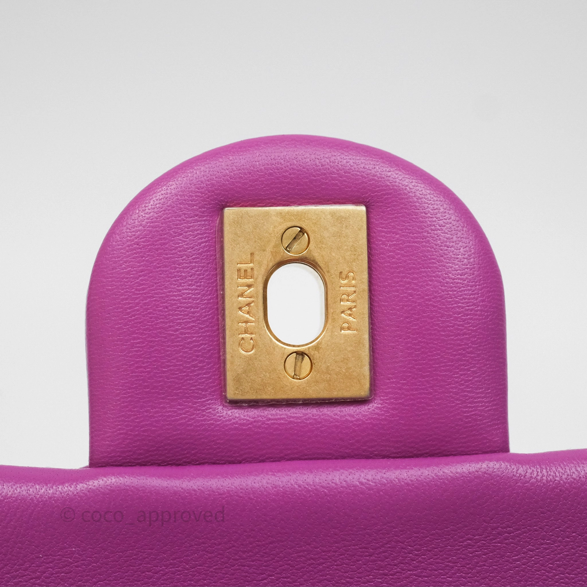 Chanel Mini Rectangular Pearl Crush Quilted Purple Lambskin Aged Gold Hardware