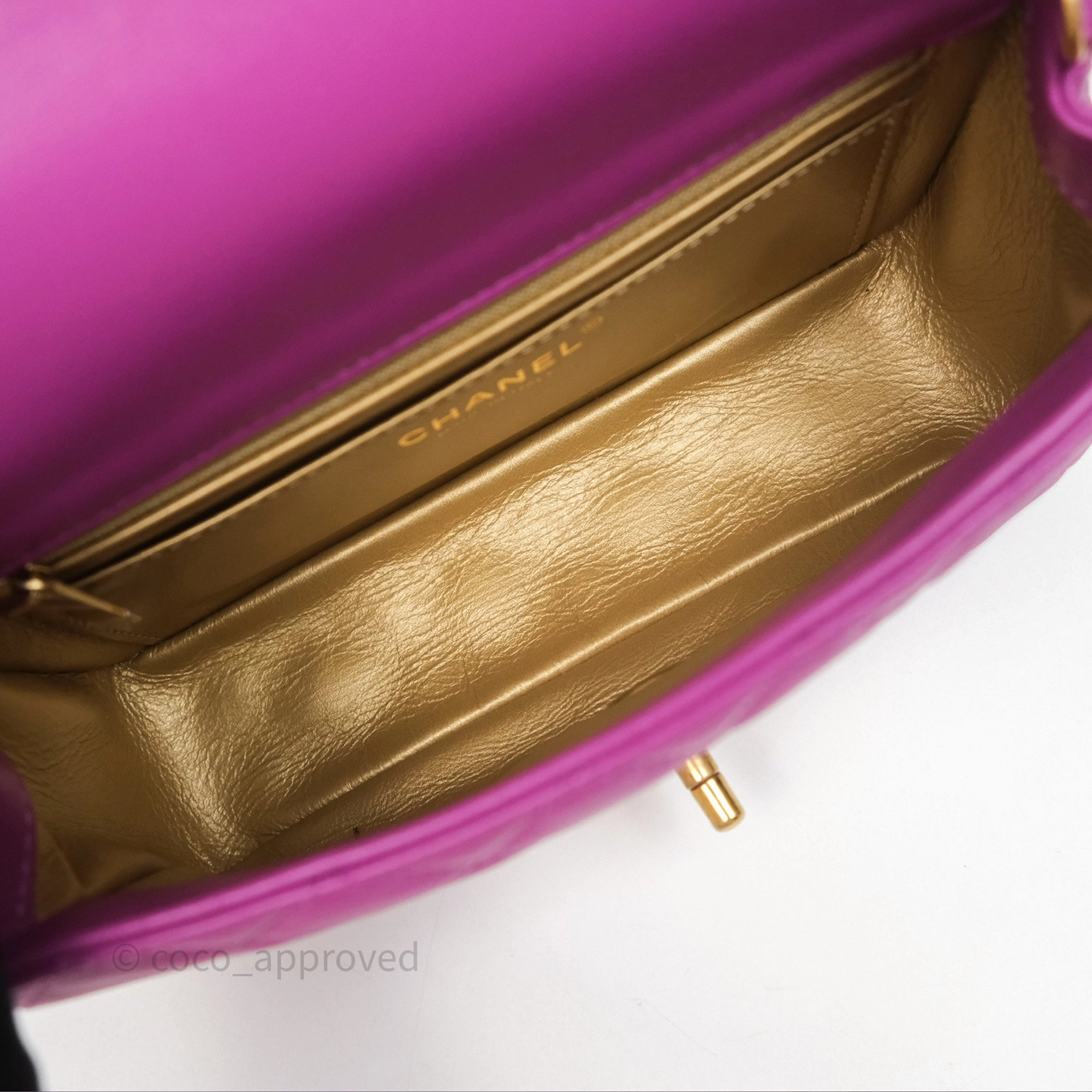 Chanel Mini Rectangular Pearl Crush Quilted Purple Lambskin Aged Gold Hardware
