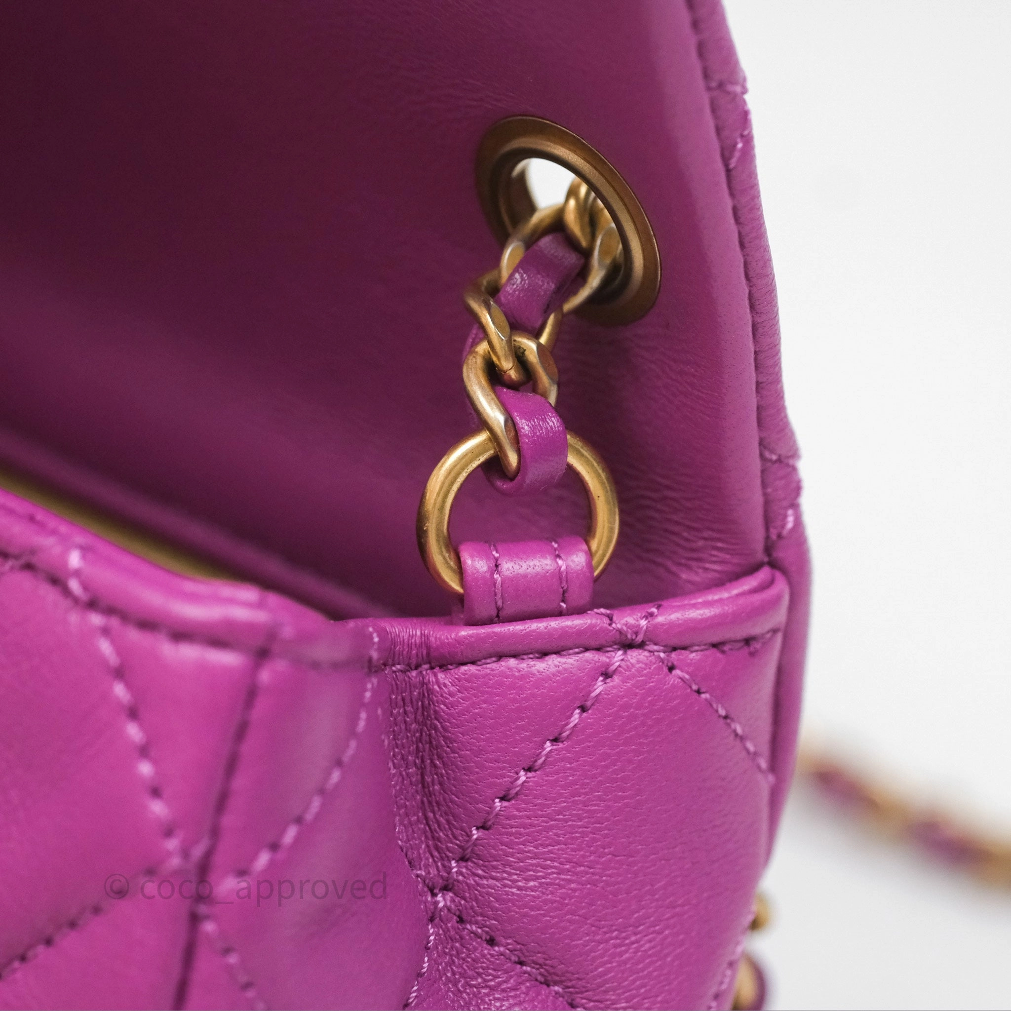 Chanel Mini Rectangular Pearl Crush Quilted Purple Lambskin Aged Gold Hardware
