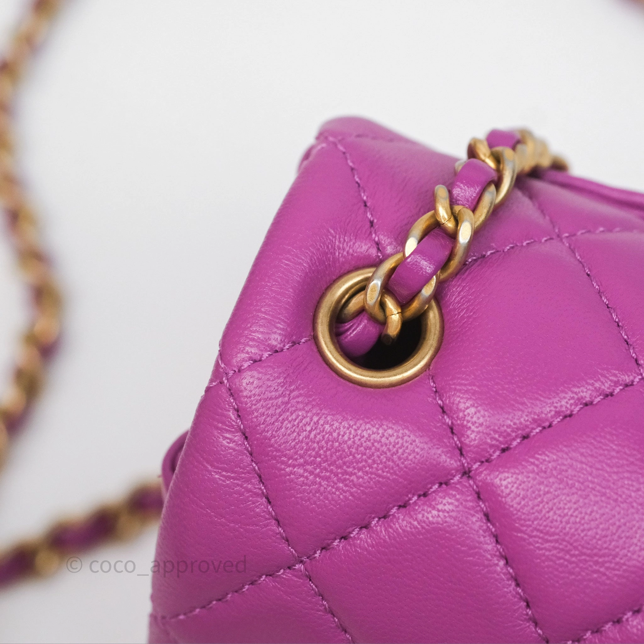 Chanel Mini Rectangular Pearl Crush Quilted Purple Lambskin Aged Gold Hardware