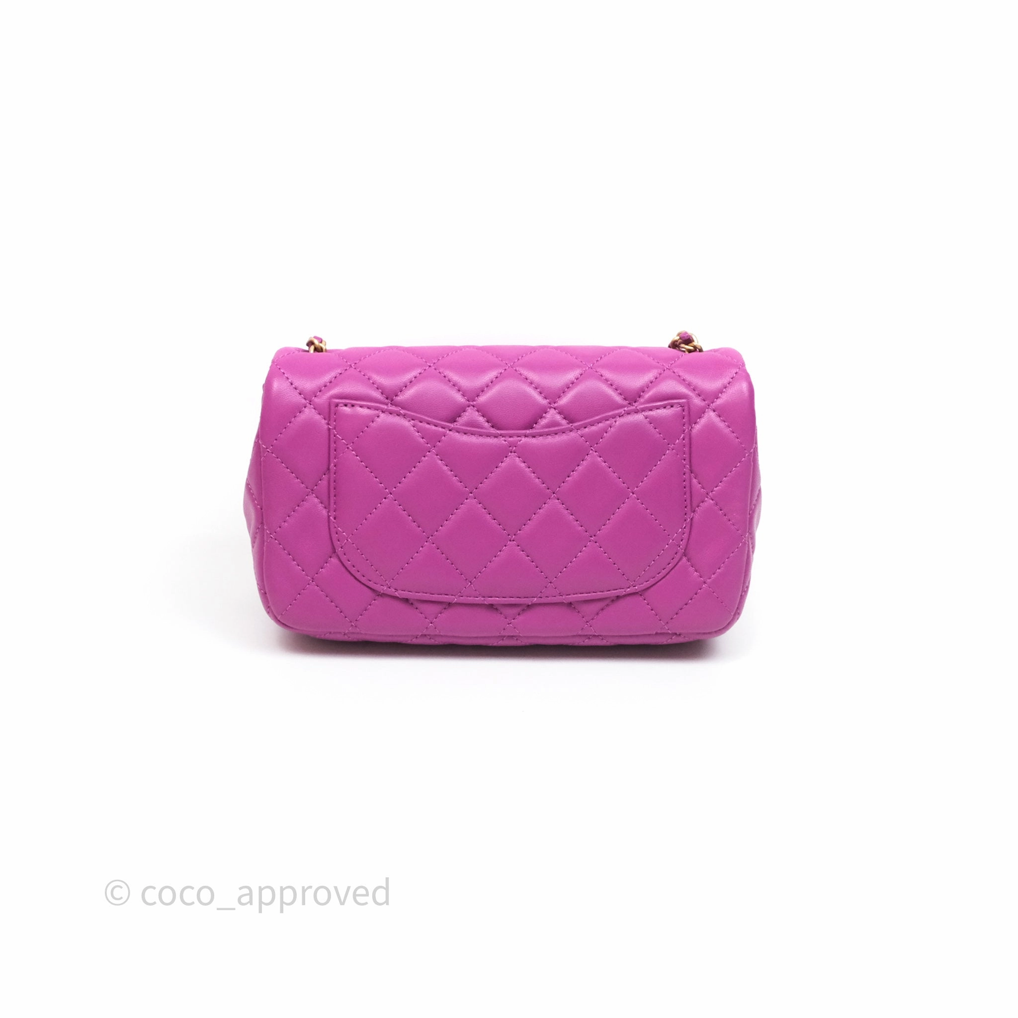 Chanel Mini Rectangular Pearl Crush Quilted Purple Lambskin Aged Gold Hardware