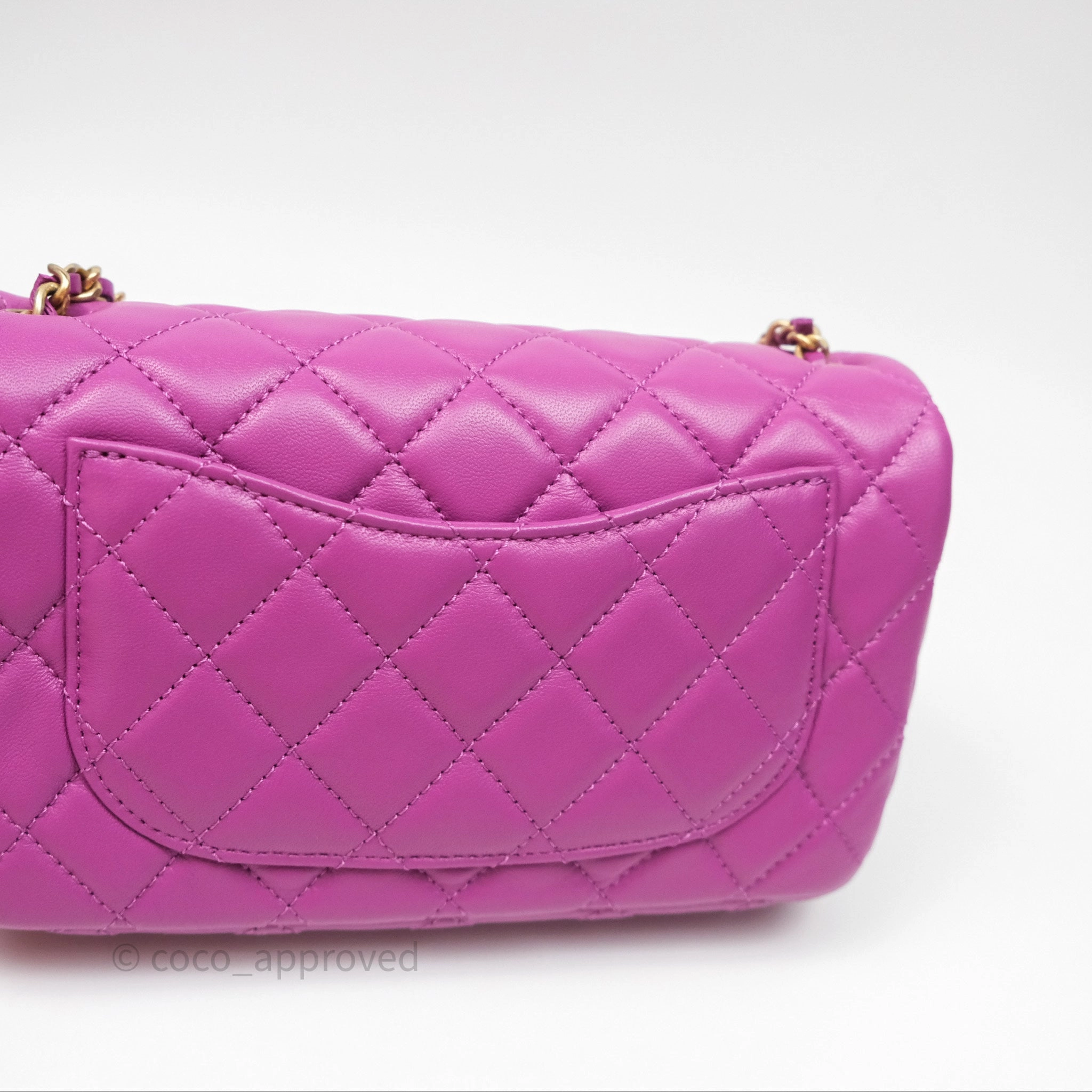 Chanel Mini Rectangular Pearl Crush Quilted Purple Lambskin Aged Gold Hardware