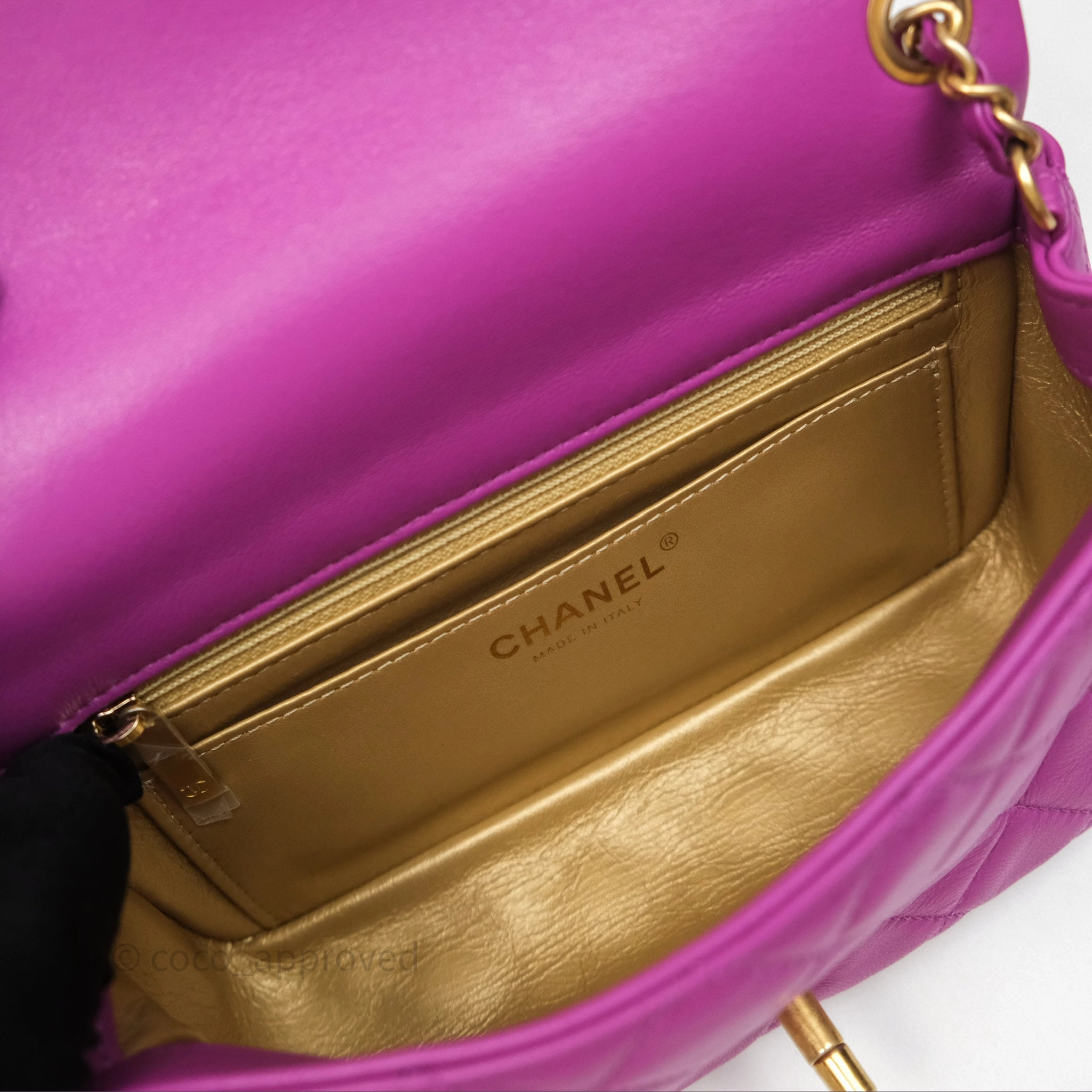 Chanel Mini Rectangular Pearl Crush Quilted Purple Lambskin Aged Gold Hardware