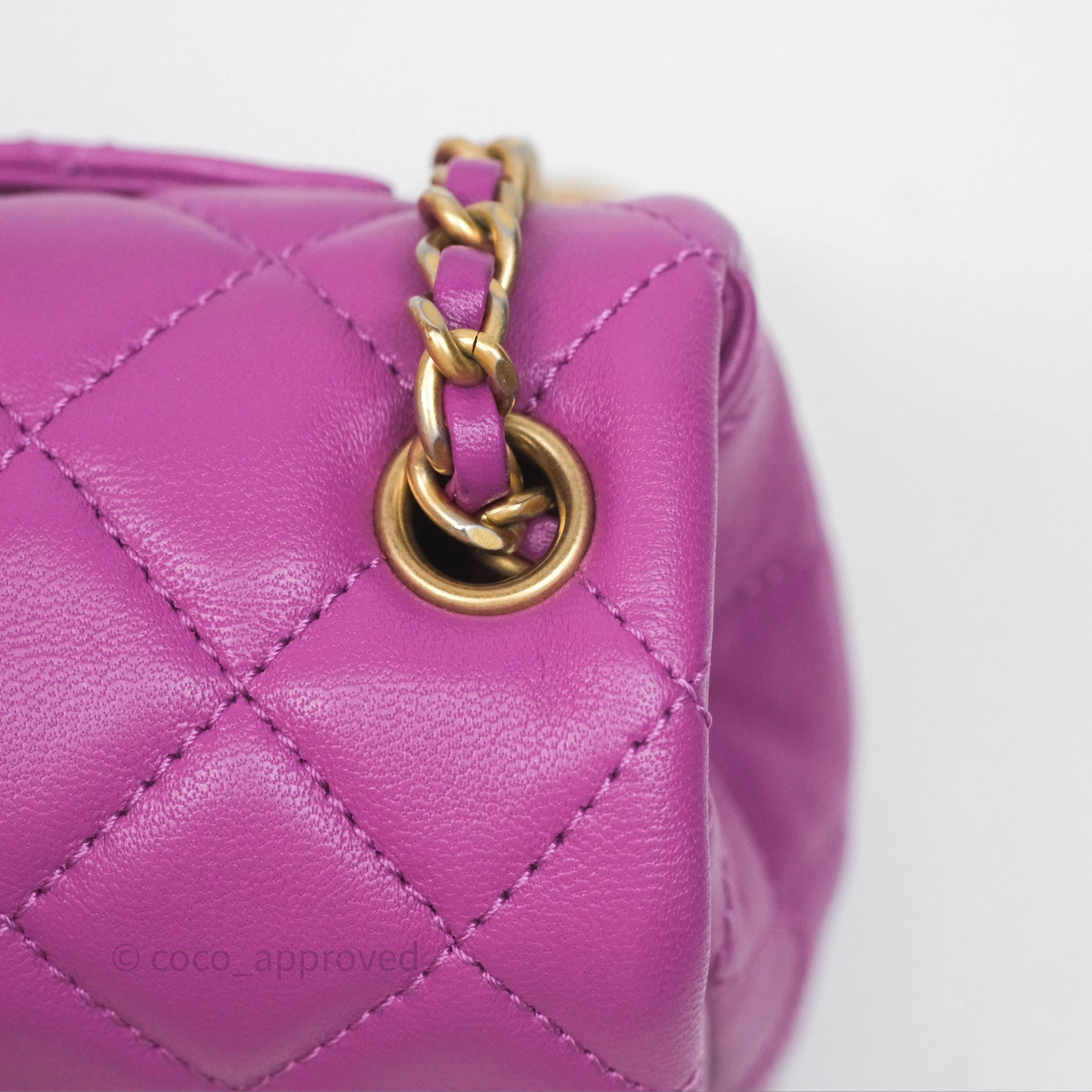 Chanel Mini Rectangular Pearl Crush Quilted Purple Lambskin Aged Gold Hardware