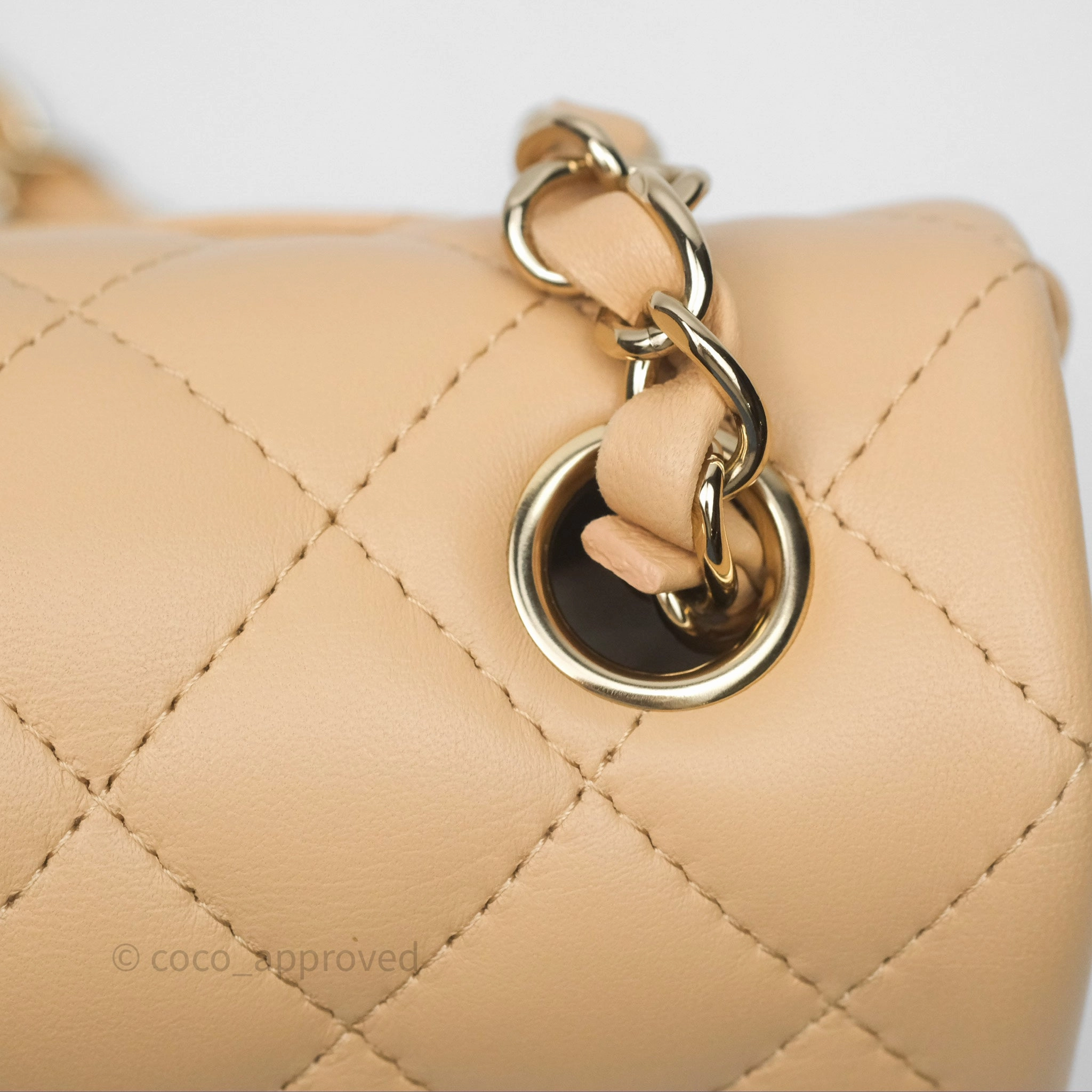 Chanel Mini Rectangular Quilted Beige Lambskin Gold Hardware