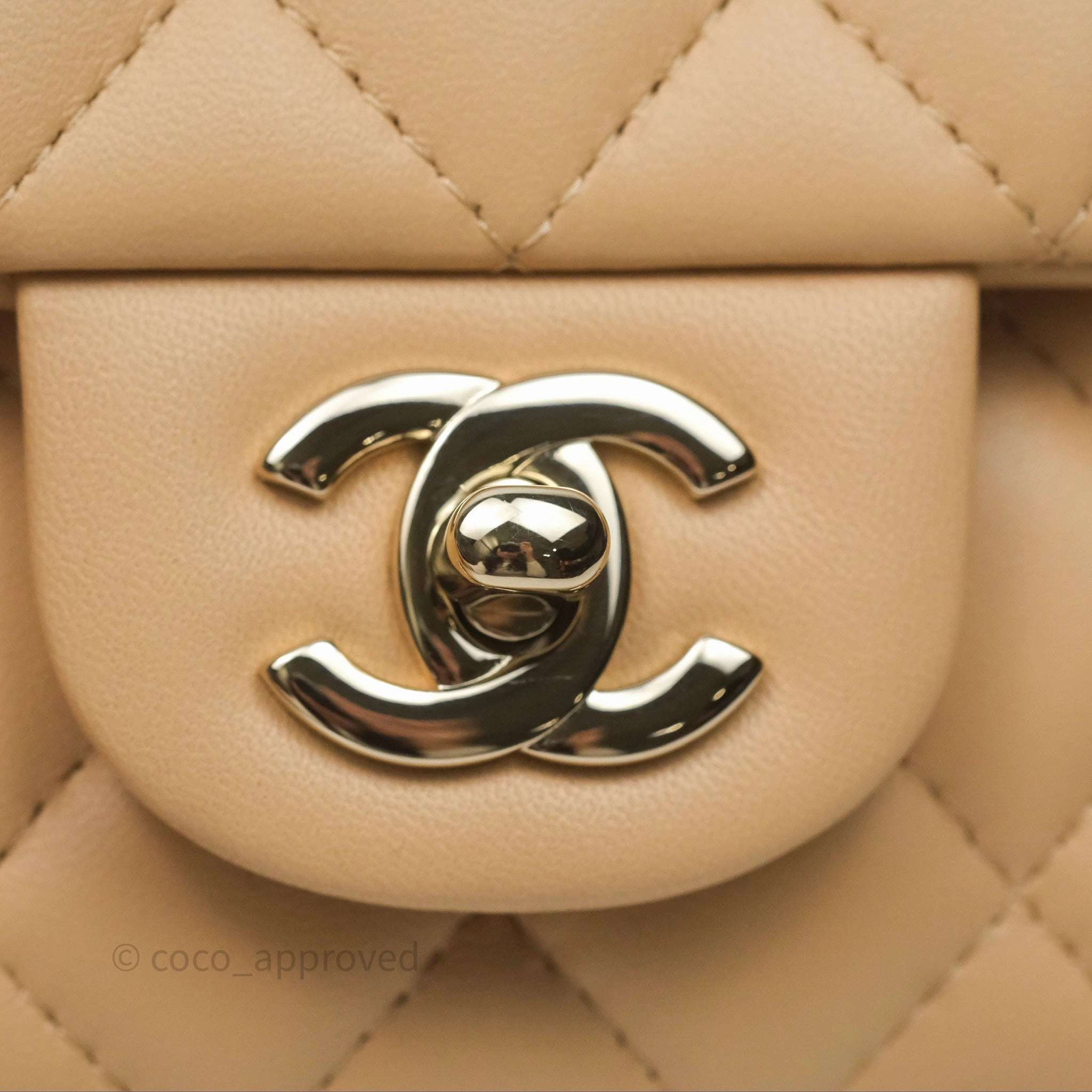 Chanel Mini Rectangular Quilted Beige Lambskin Gold Hardware