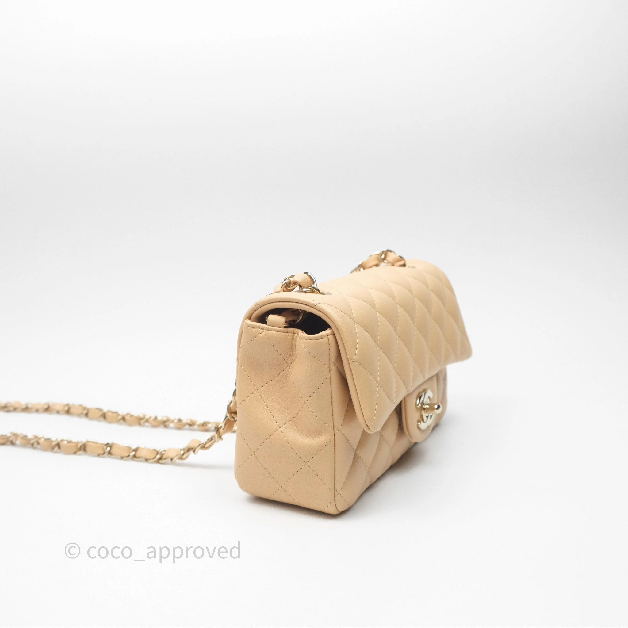 Chanel Mini Rectangular Quilted Beige Lambskin Gold Hardware