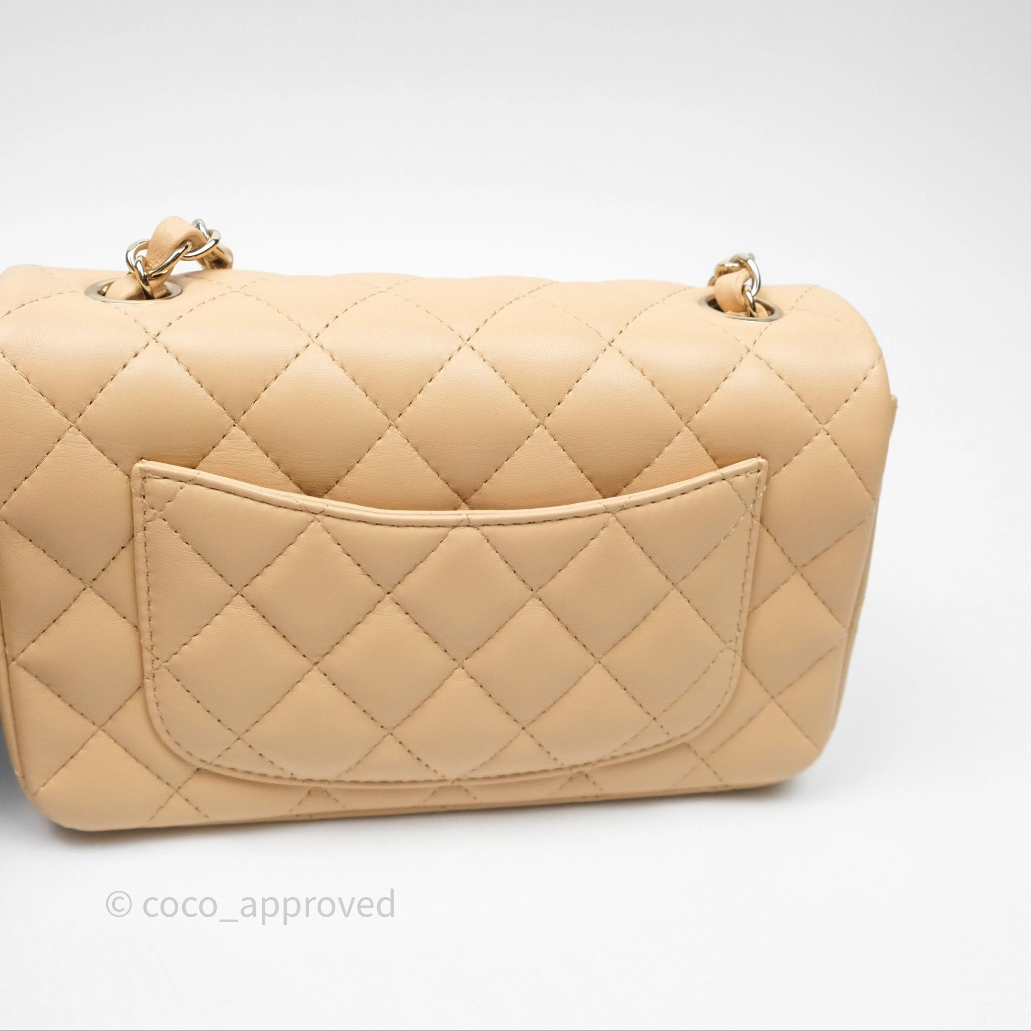Chanel Mini Rectangular Quilted Beige Lambskin Gold Hardware