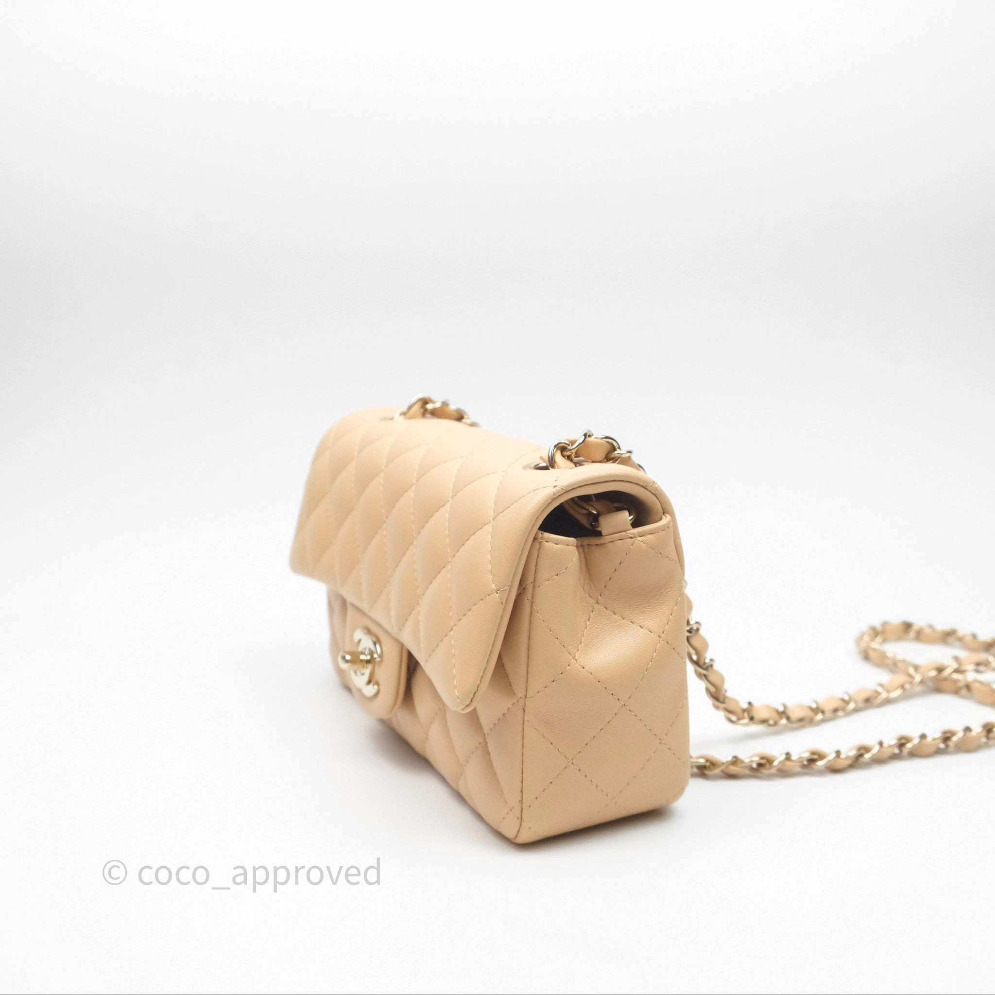 Chanel Mini Rectangular Quilted Beige Lambskin Gold Hardware