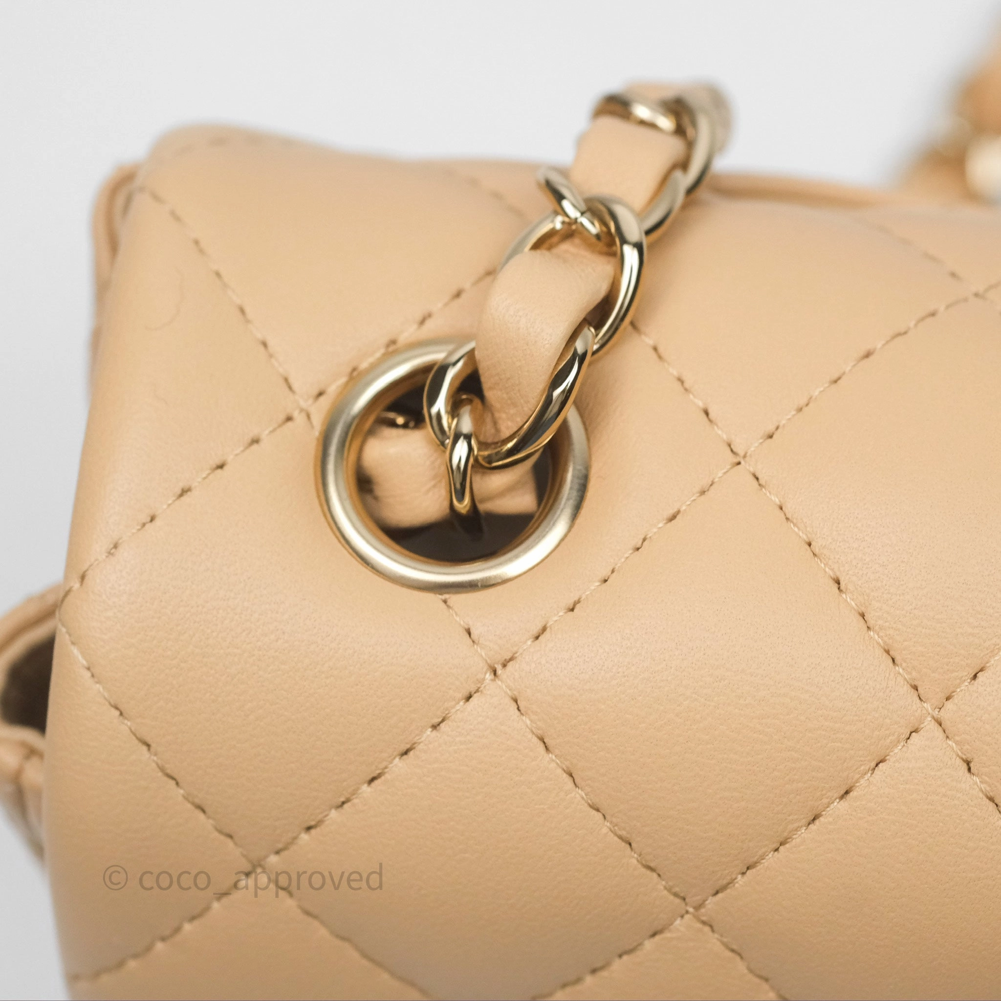 Chanel Mini Rectangular Quilted Beige Lambskin Gold Hardware