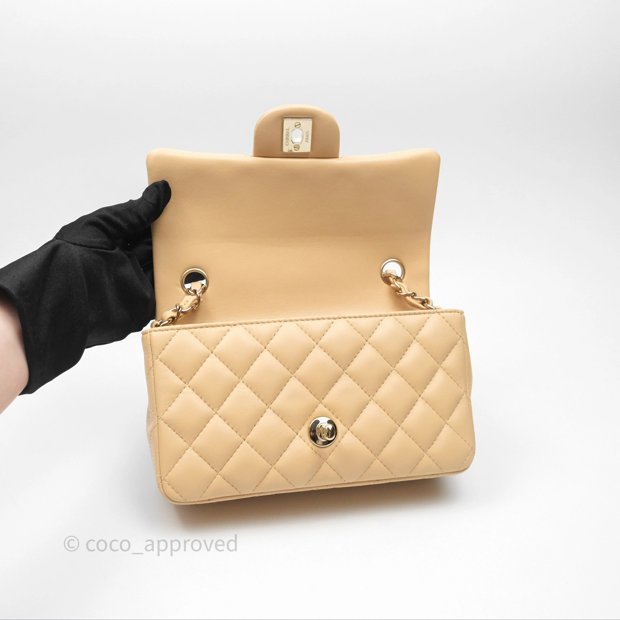 Chanel Mini Rectangular Quilted Beige Lambskin Gold Hardware