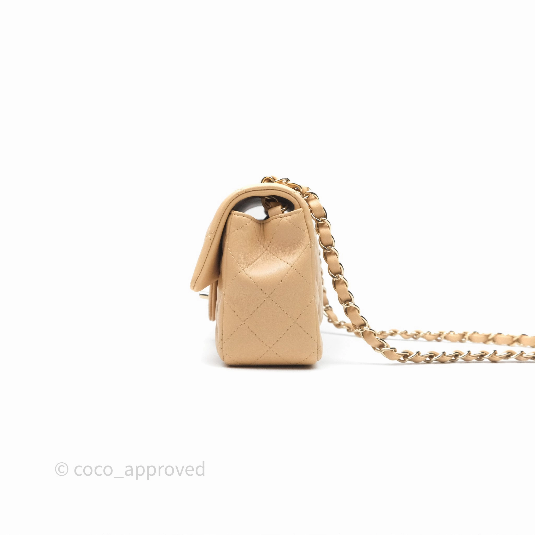 Chanel Mini Rectangular Quilted Beige Lambskin Gold Hardware