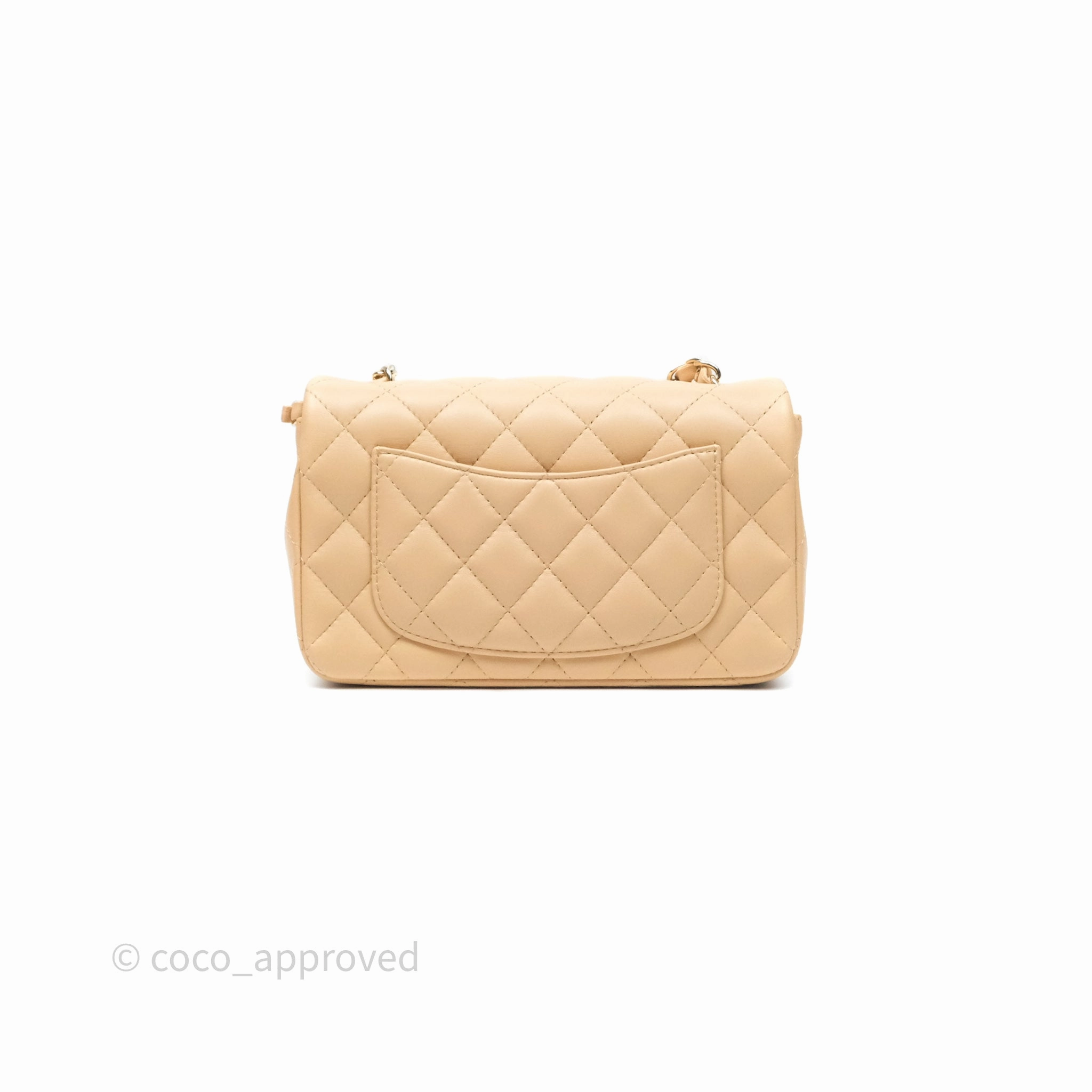 Chanel Mini Rectangular Quilted Beige Lambskin Gold Hardware