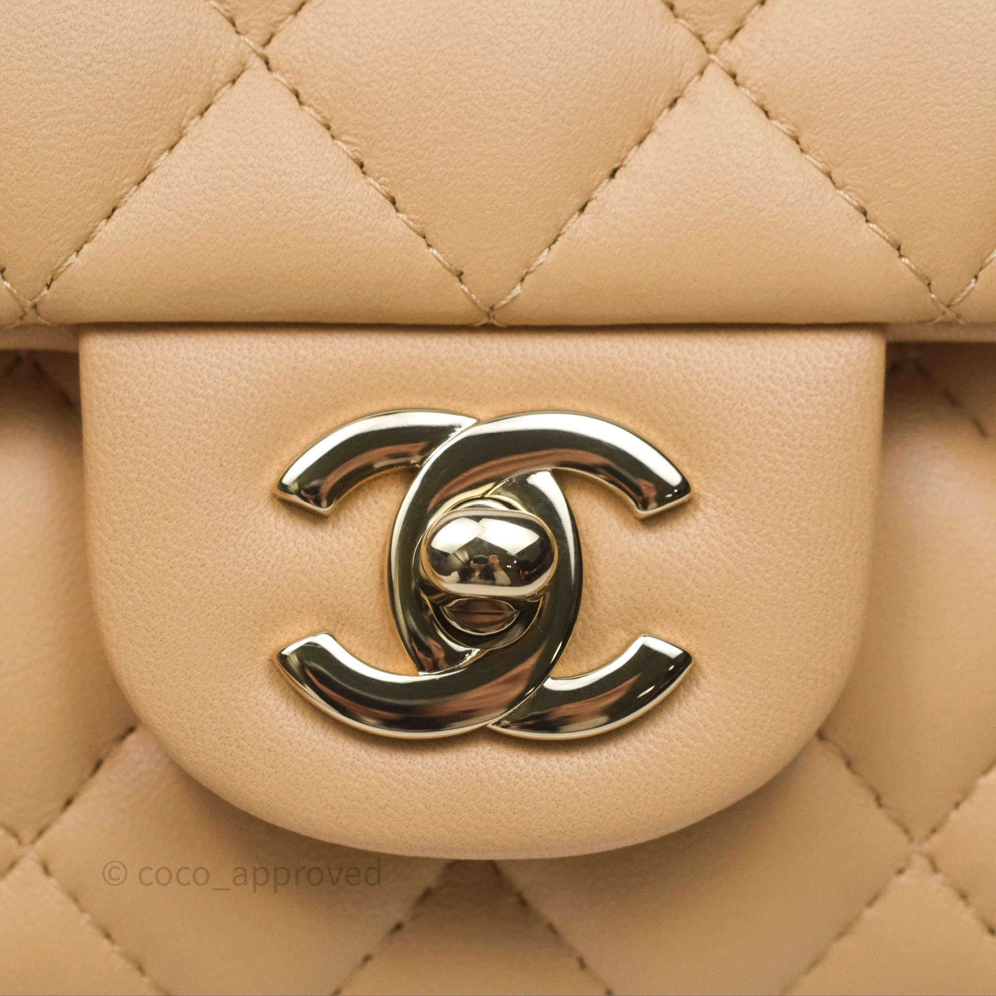 Chanel Mini Rectangular Quilted Beige Lambskin Gold Hardware