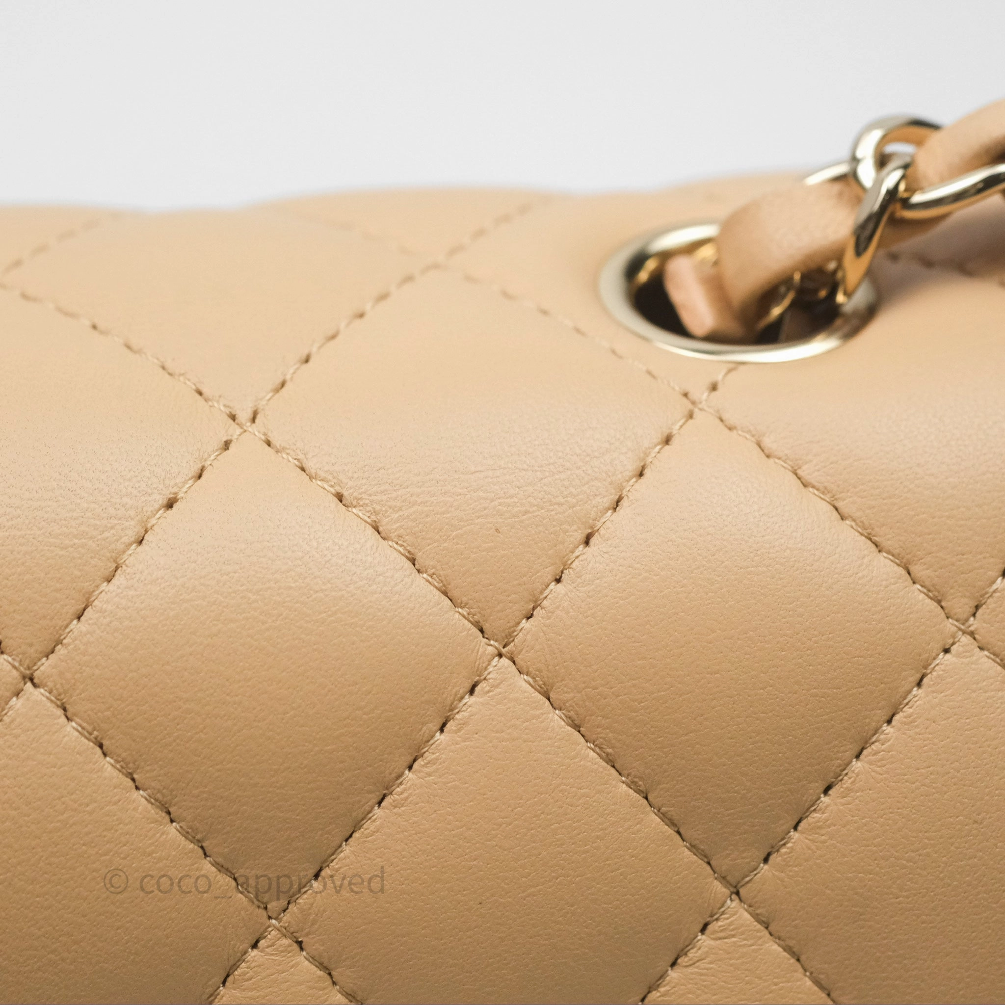 Chanel Mini Rectangular Quilted Beige Lambskin Gold Hardware