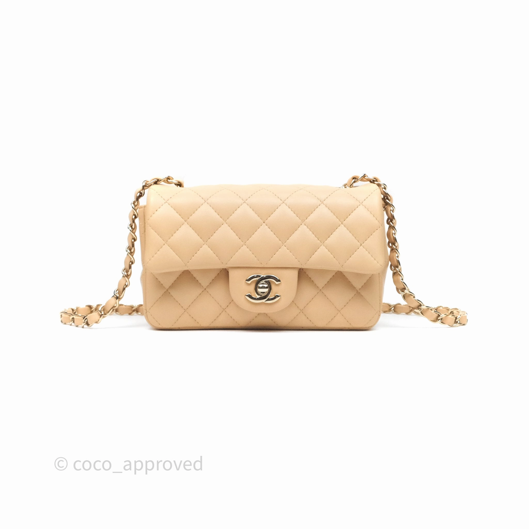 Chanel Mini Rectangular Quilted Beige Lambskin Gold Hardware