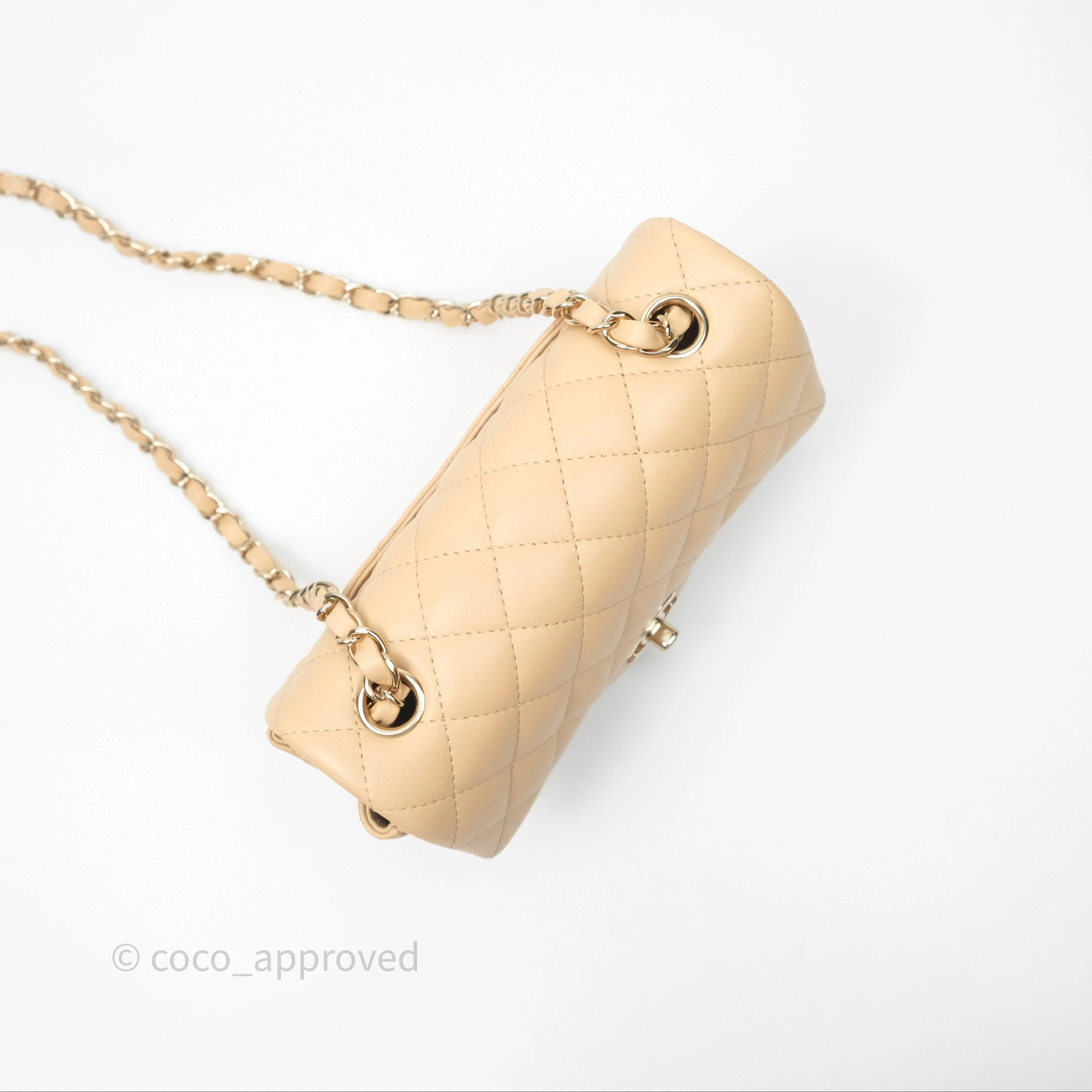 Chanel Mini Rectangular Quilted Beige Lambskin Gold Hardware