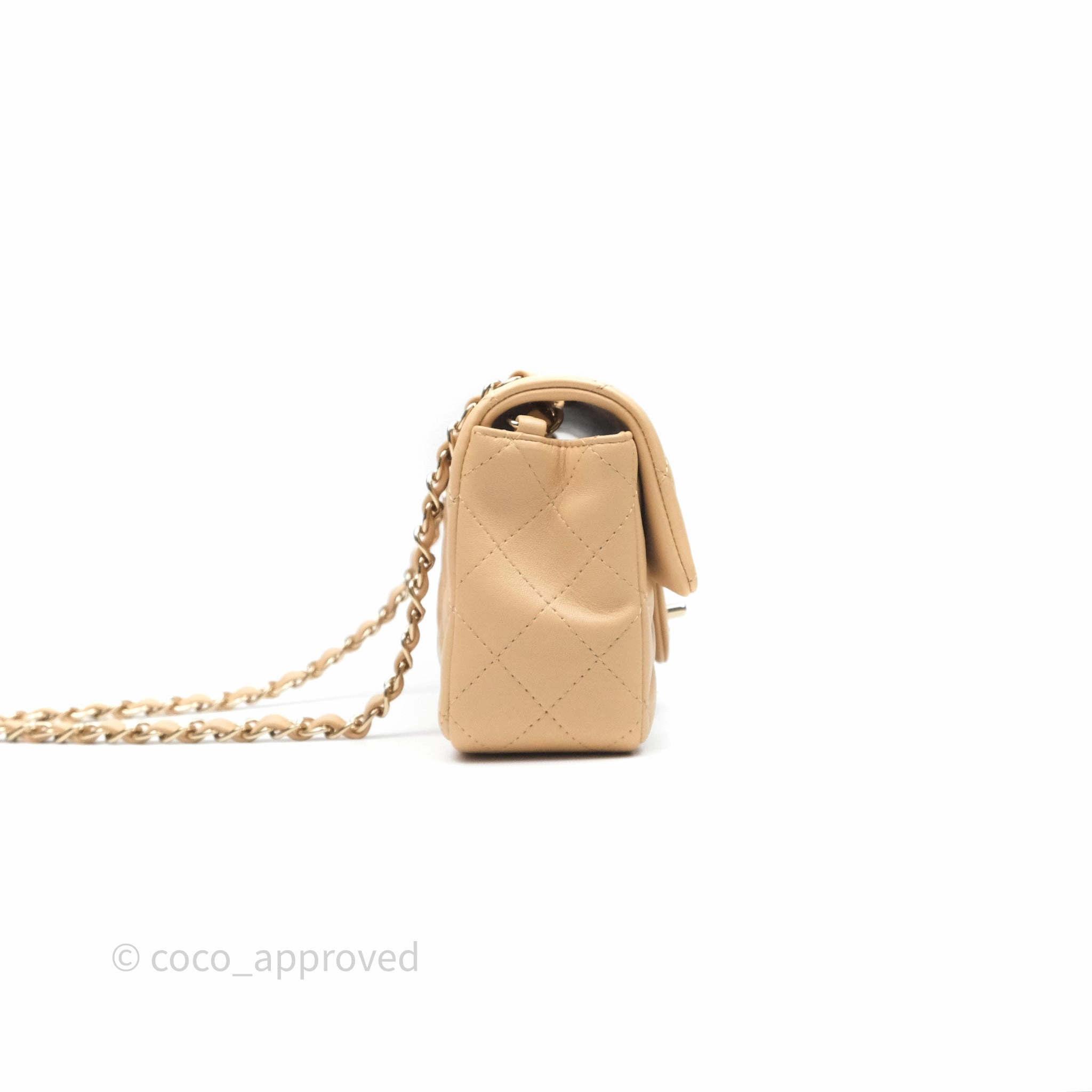 Chanel Mini Rectangular Quilted Beige Lambskin Gold Hardware
