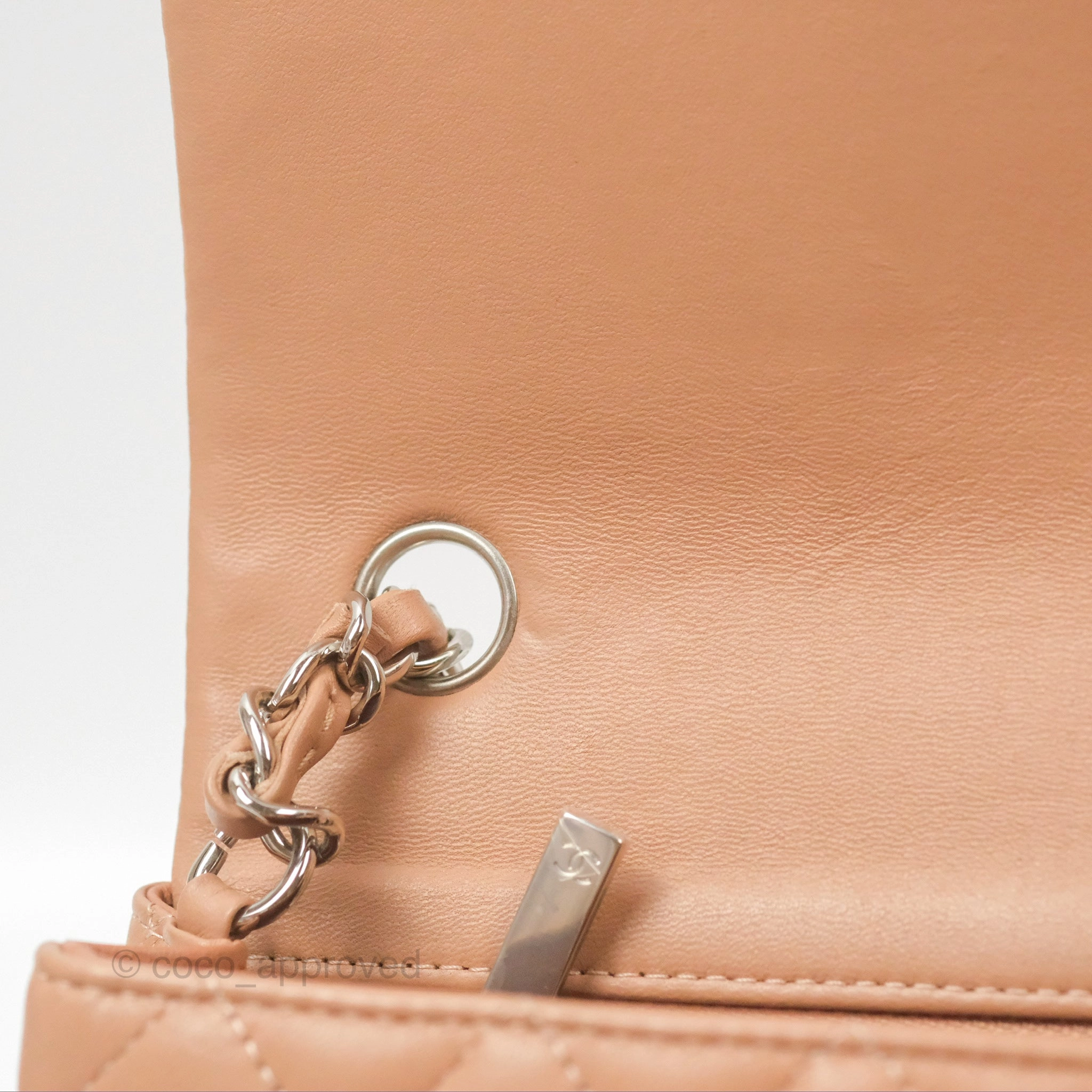 Chanel Mini Rectangular Quilted Beige Lambskin Silver Hardware