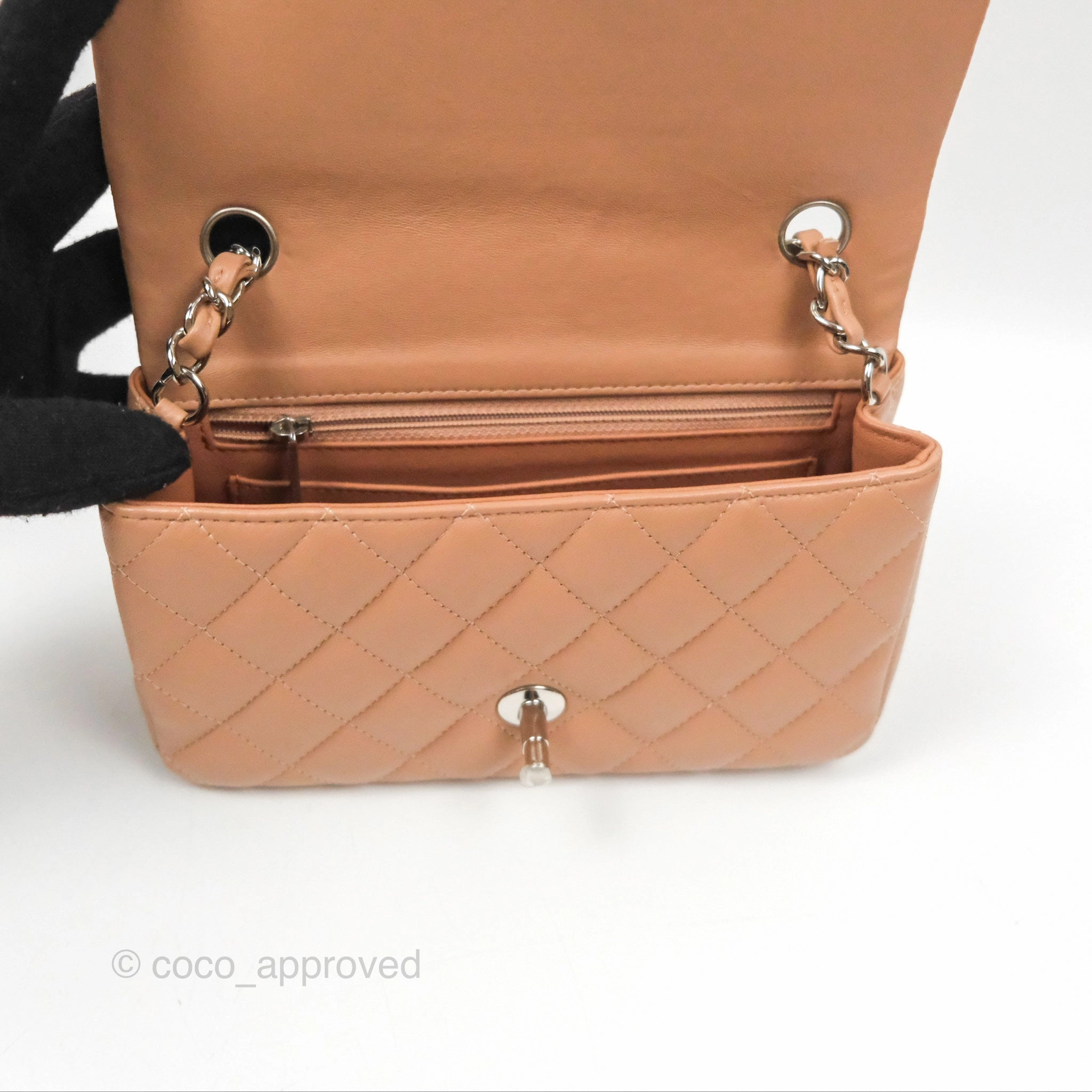 Chanel Mini Rectangular Quilted Beige Lambskin Silver Hardware