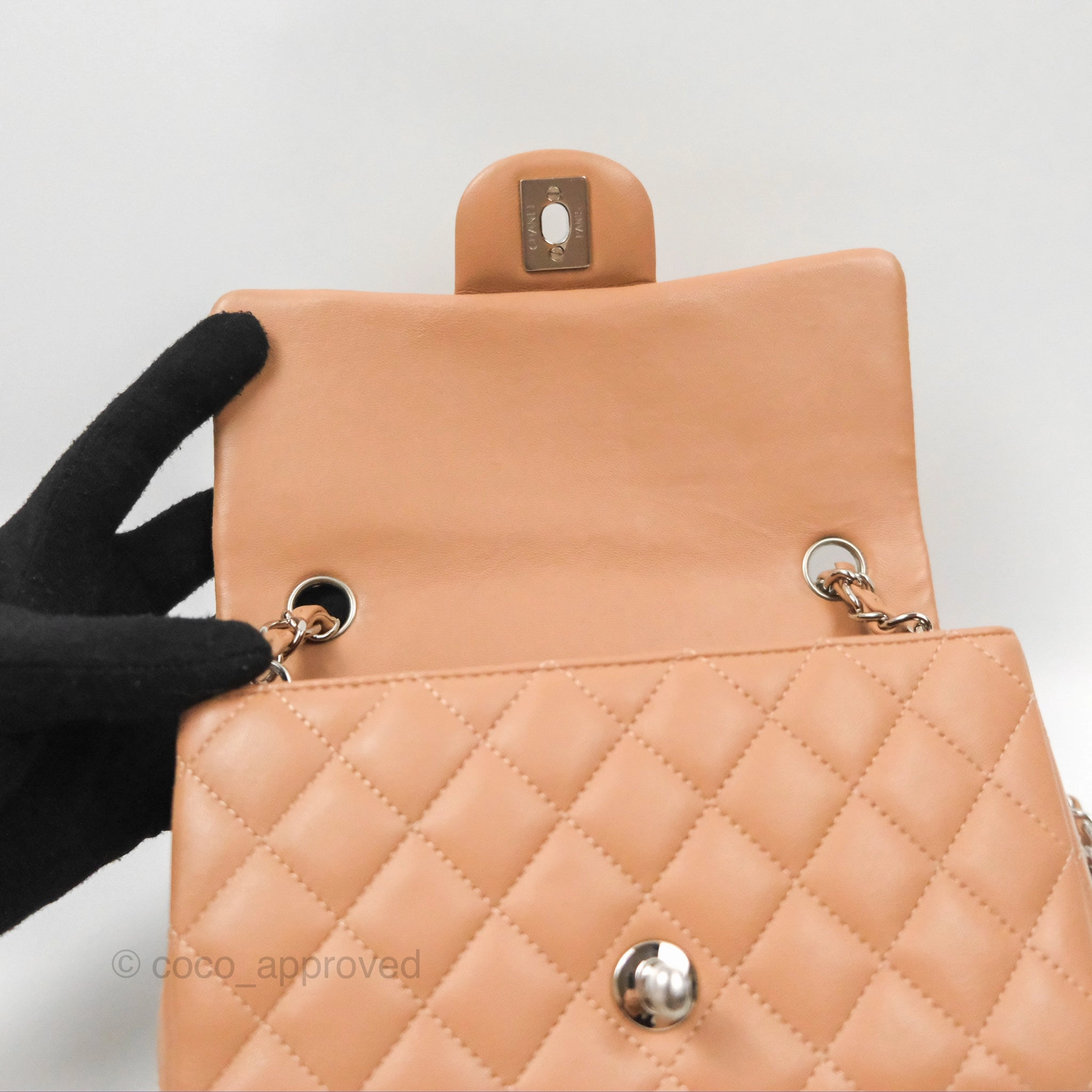Chanel Mini Rectangular Quilted Beige Lambskin Silver Hardware