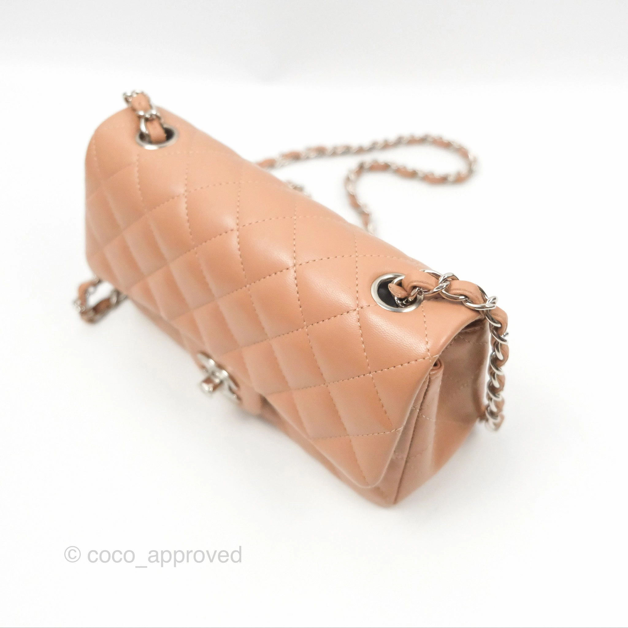 Chanel Mini Rectangular Quilted Beige Lambskin Silver Hardware