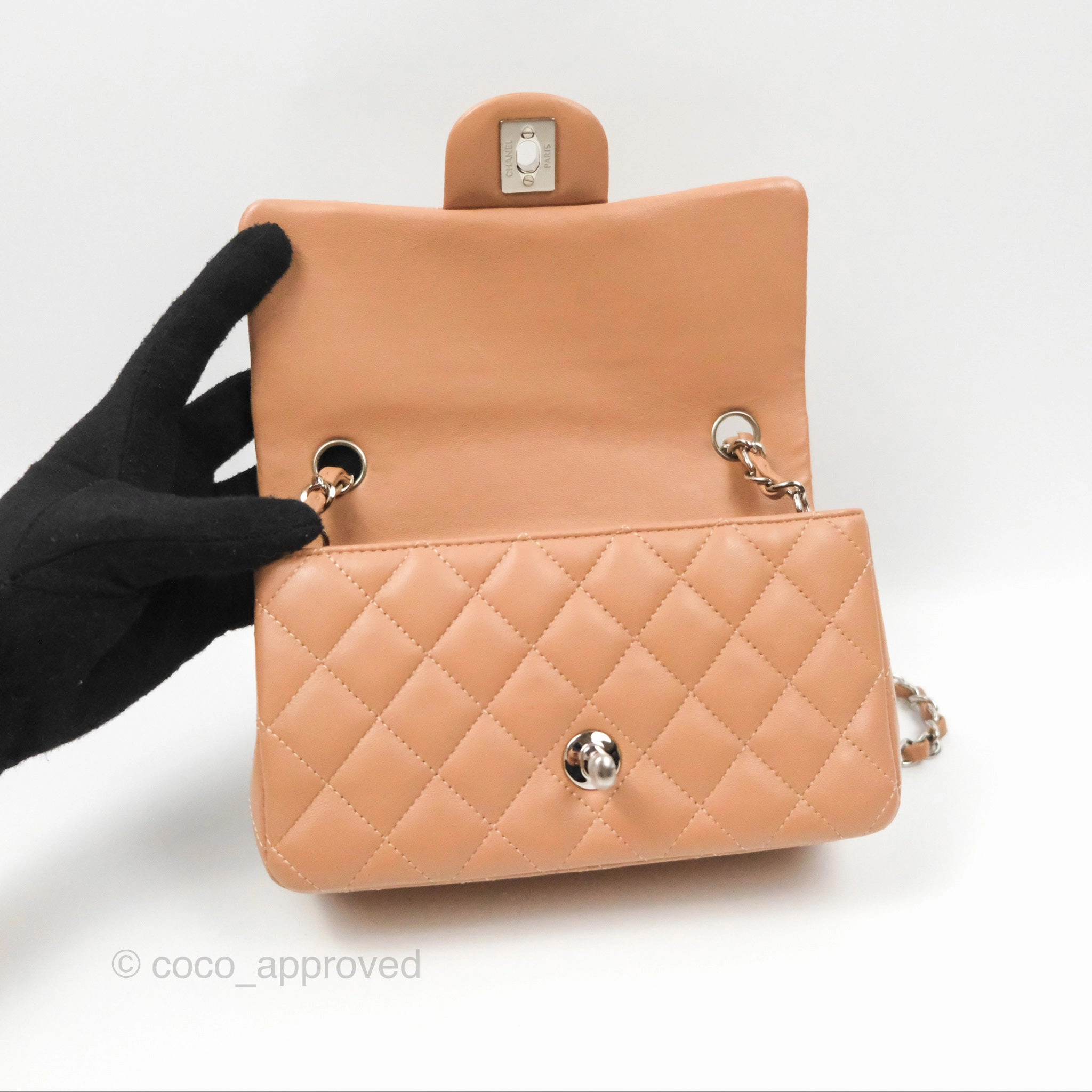 Chanel Mini Rectangular Quilted Beige Lambskin Silver Hardware