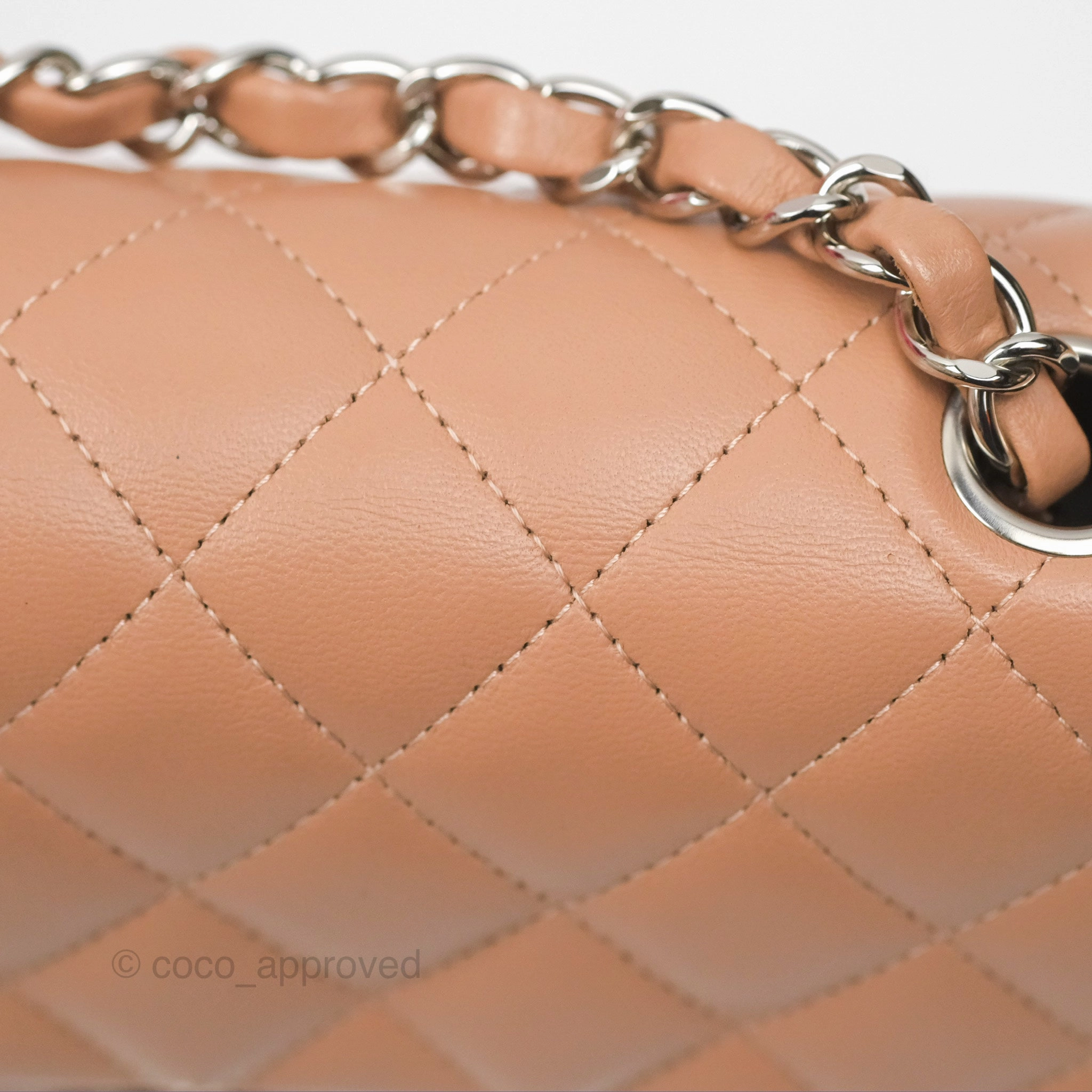 Chanel Mini Rectangular Quilted Beige Lambskin Silver Hardware