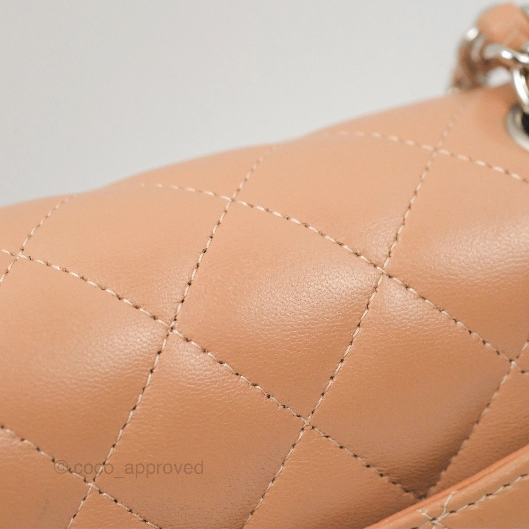 Chanel Mini Rectangular Quilted Beige Lambskin Silver Hardware