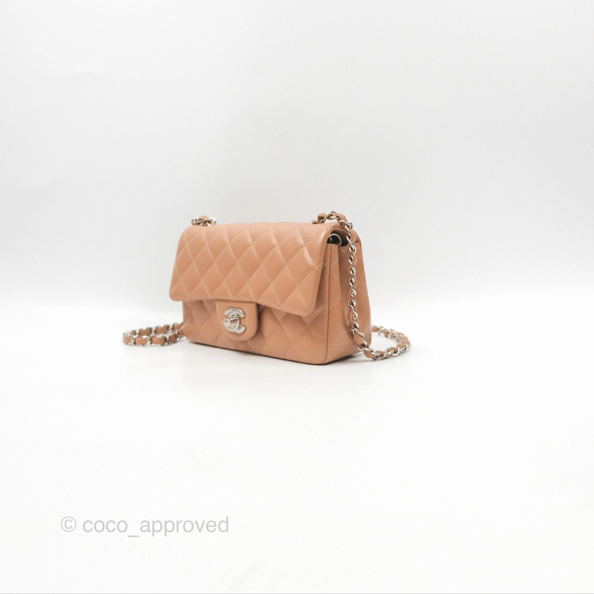 Chanel Mini Rectangular Quilted Beige Lambskin Silver Hardware