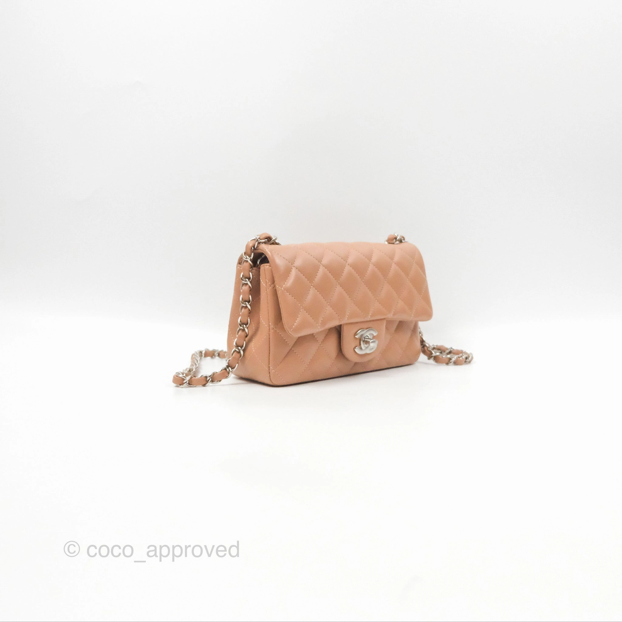 Chanel Mini Rectangular Quilted Beige Lambskin Silver Hardware