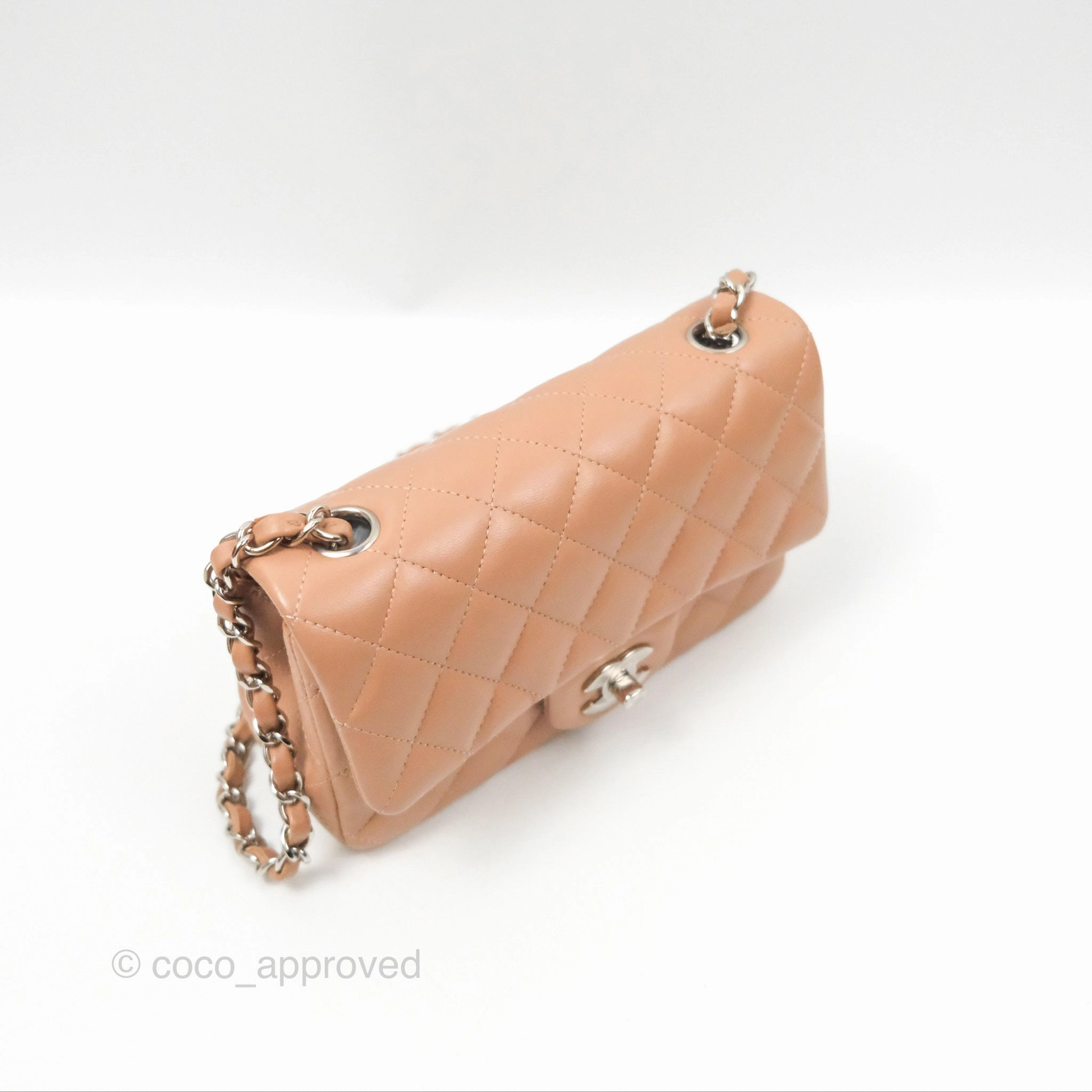 Chanel Mini Rectangular Quilted Beige Lambskin Silver Hardware