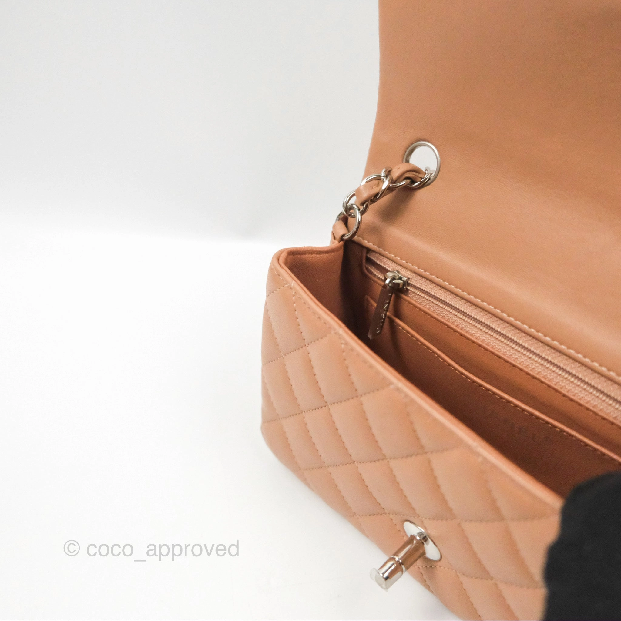 Chanel Mini Rectangular Quilted Beige Lambskin Silver Hardware