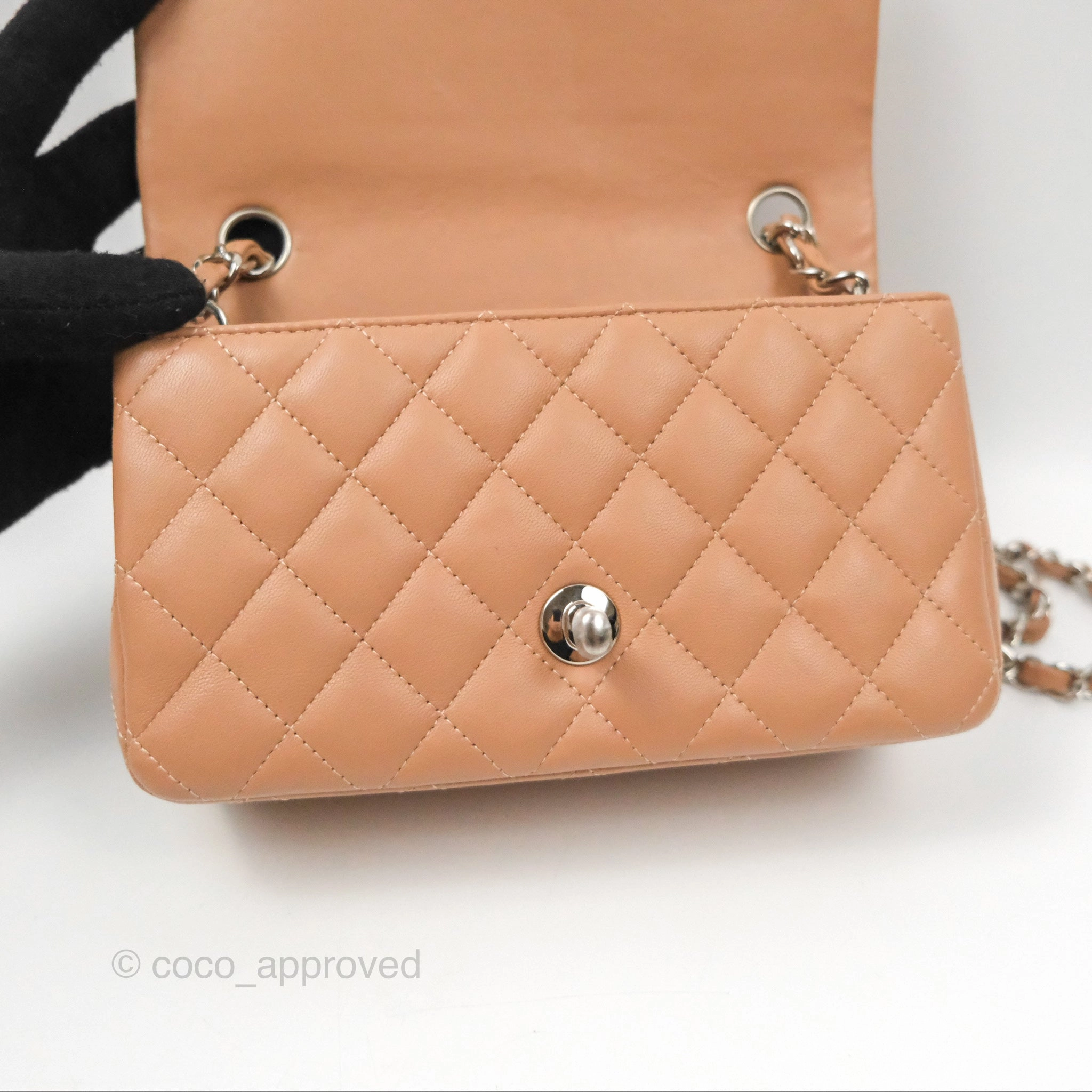 Chanel Mini Rectangular Quilted Beige Lambskin Silver Hardware