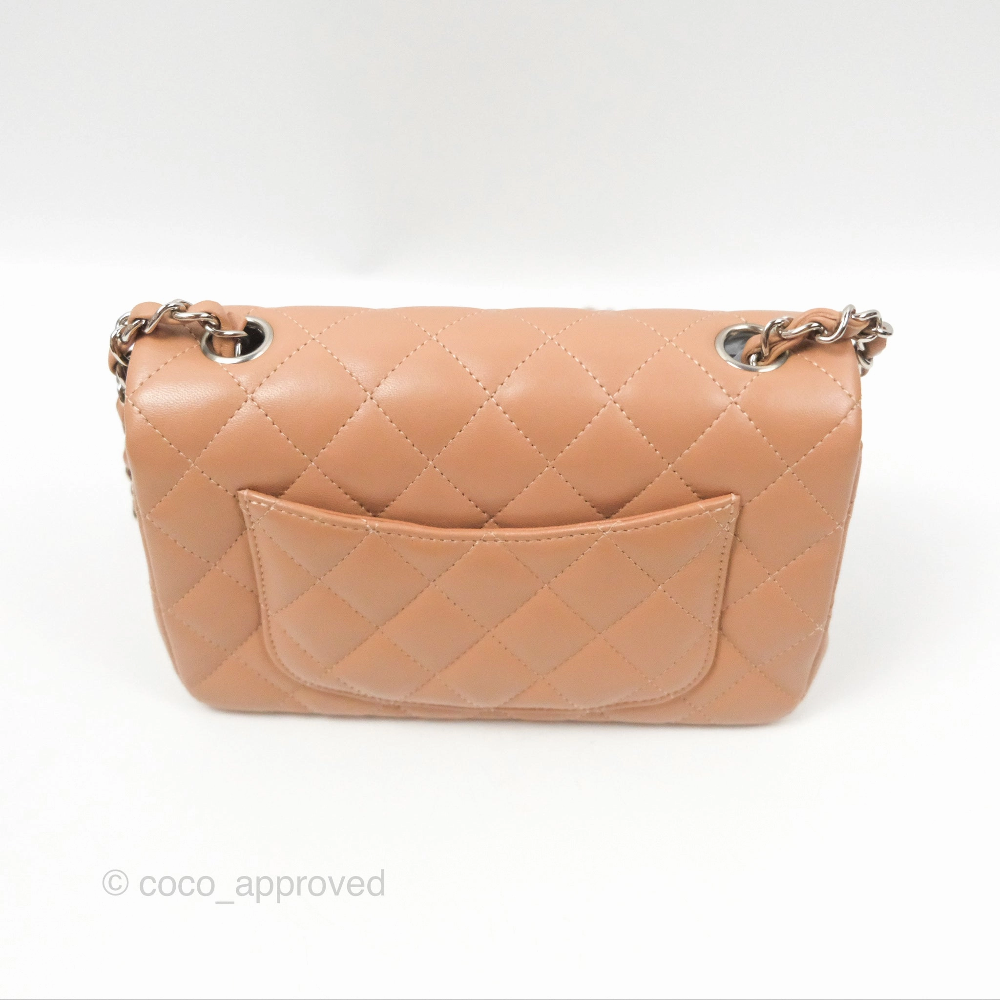 Chanel Mini Rectangular Quilted Beige Lambskin Silver Hardware