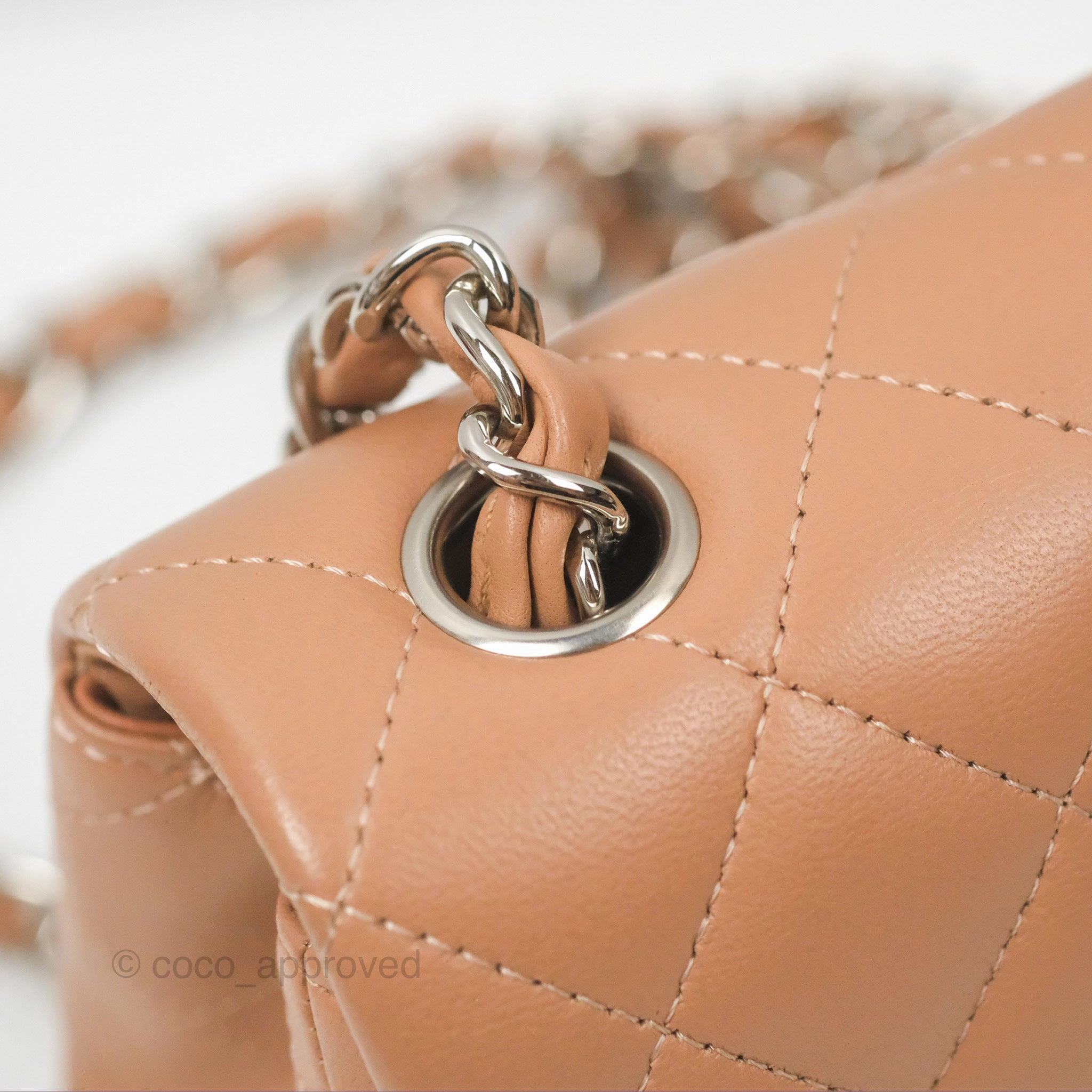 Chanel Mini Rectangular Quilted Beige Lambskin Silver Hardware