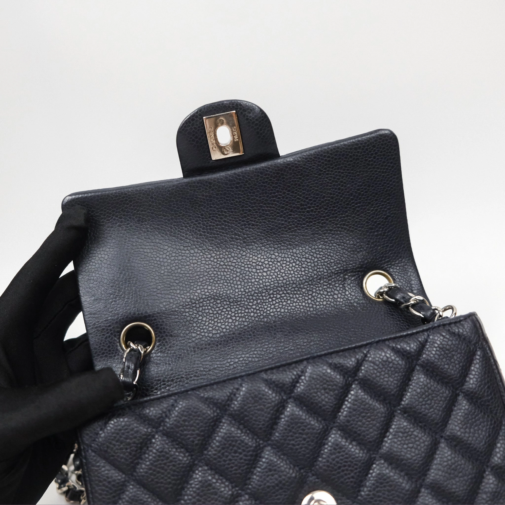 Chanel Mini Rectangular Quilted Dark Navy Caviar Silver Hardware