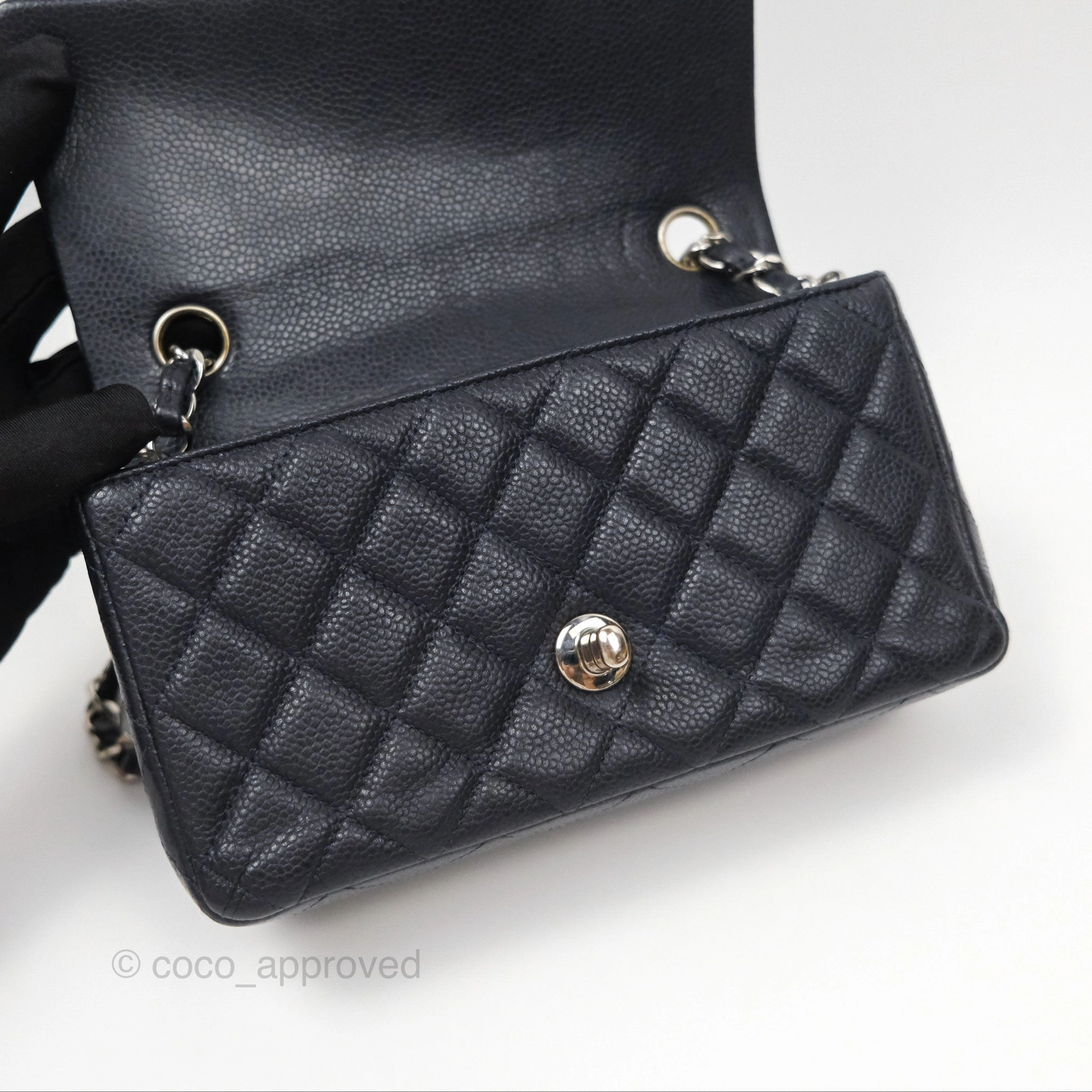 Chanel Mini Rectangular Quilted Dark Navy Caviar Silver Hardware