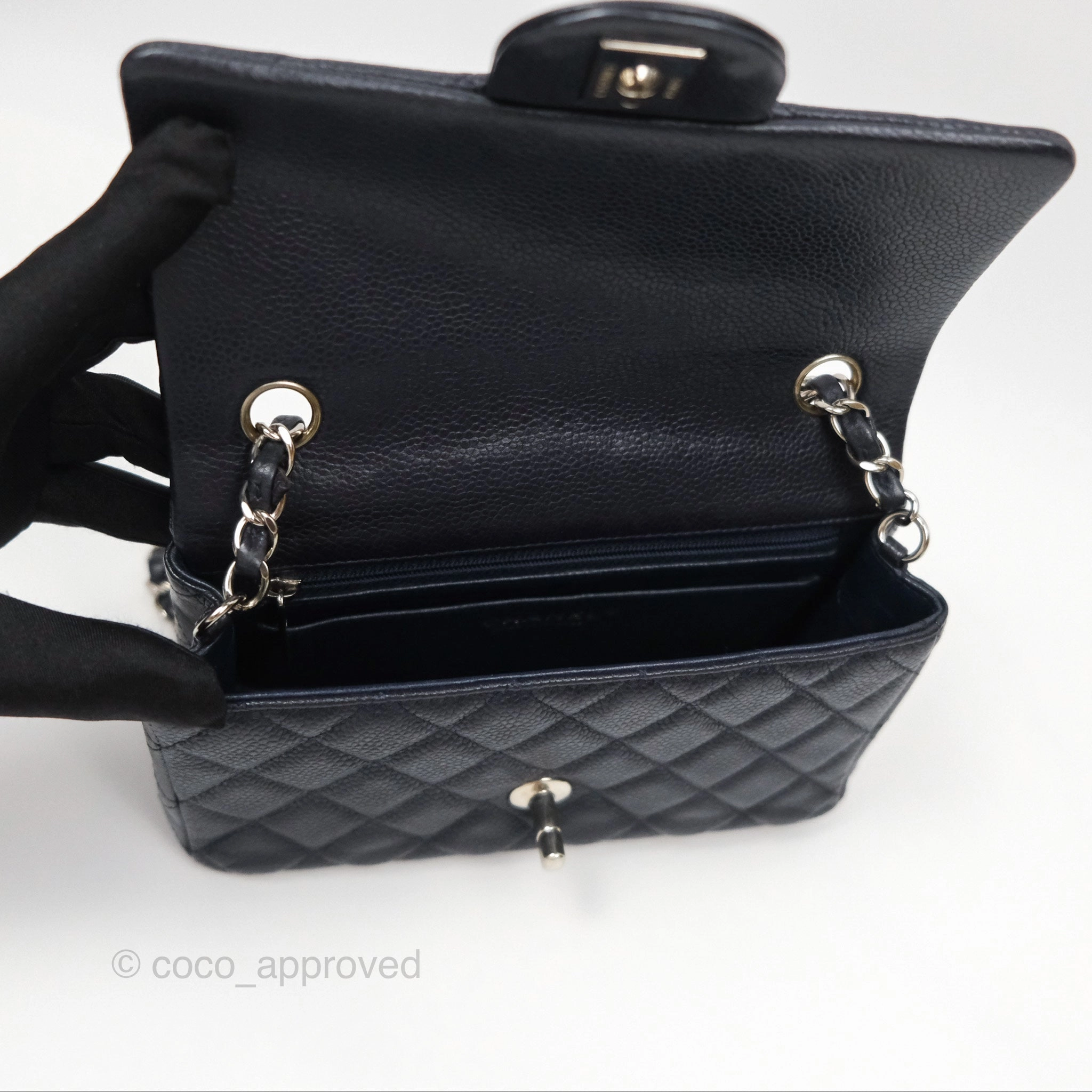Chanel Mini Rectangular Quilted Dark Navy Caviar Silver Hardware