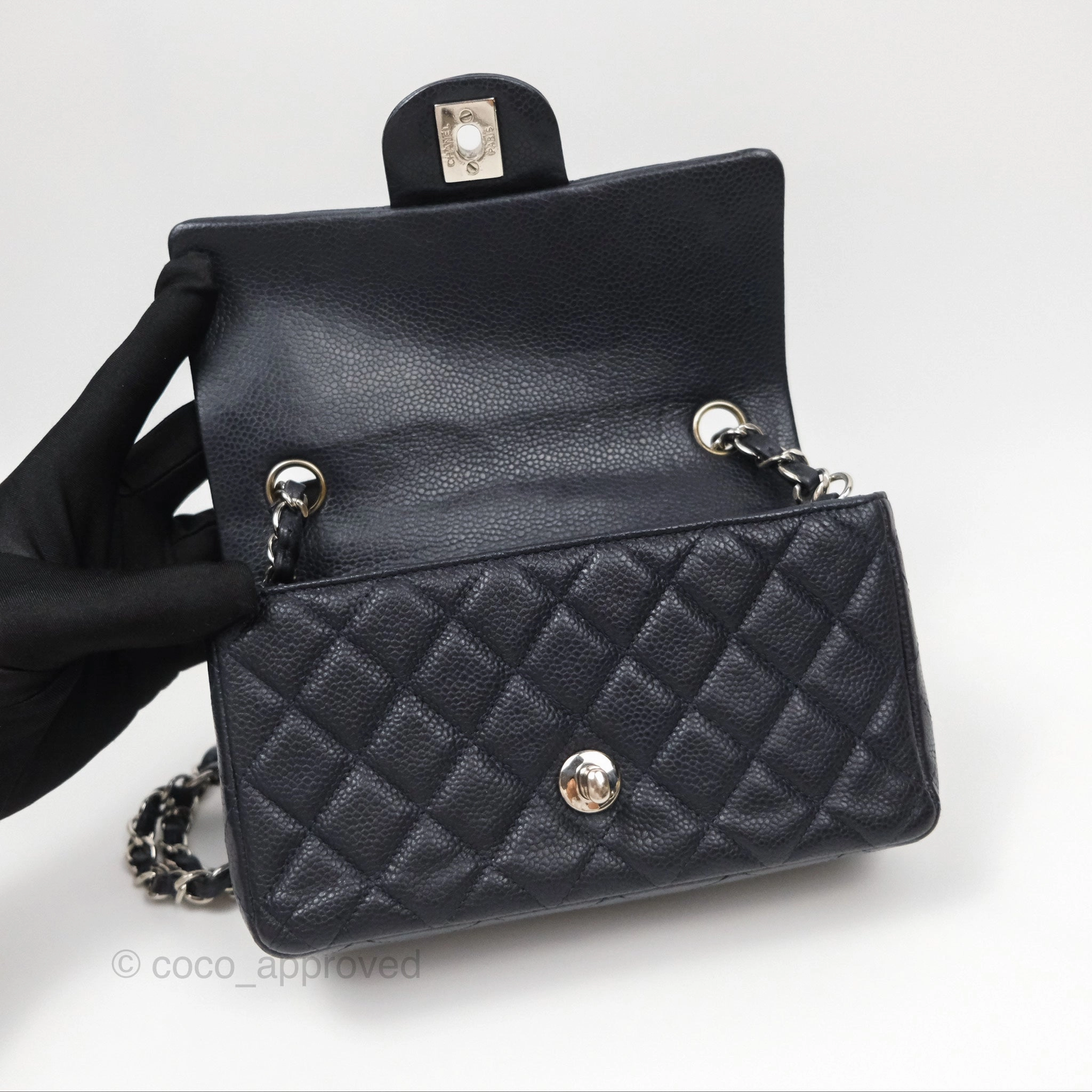 Chanel Mini Rectangular Quilted Dark Navy Caviar Silver Hardware