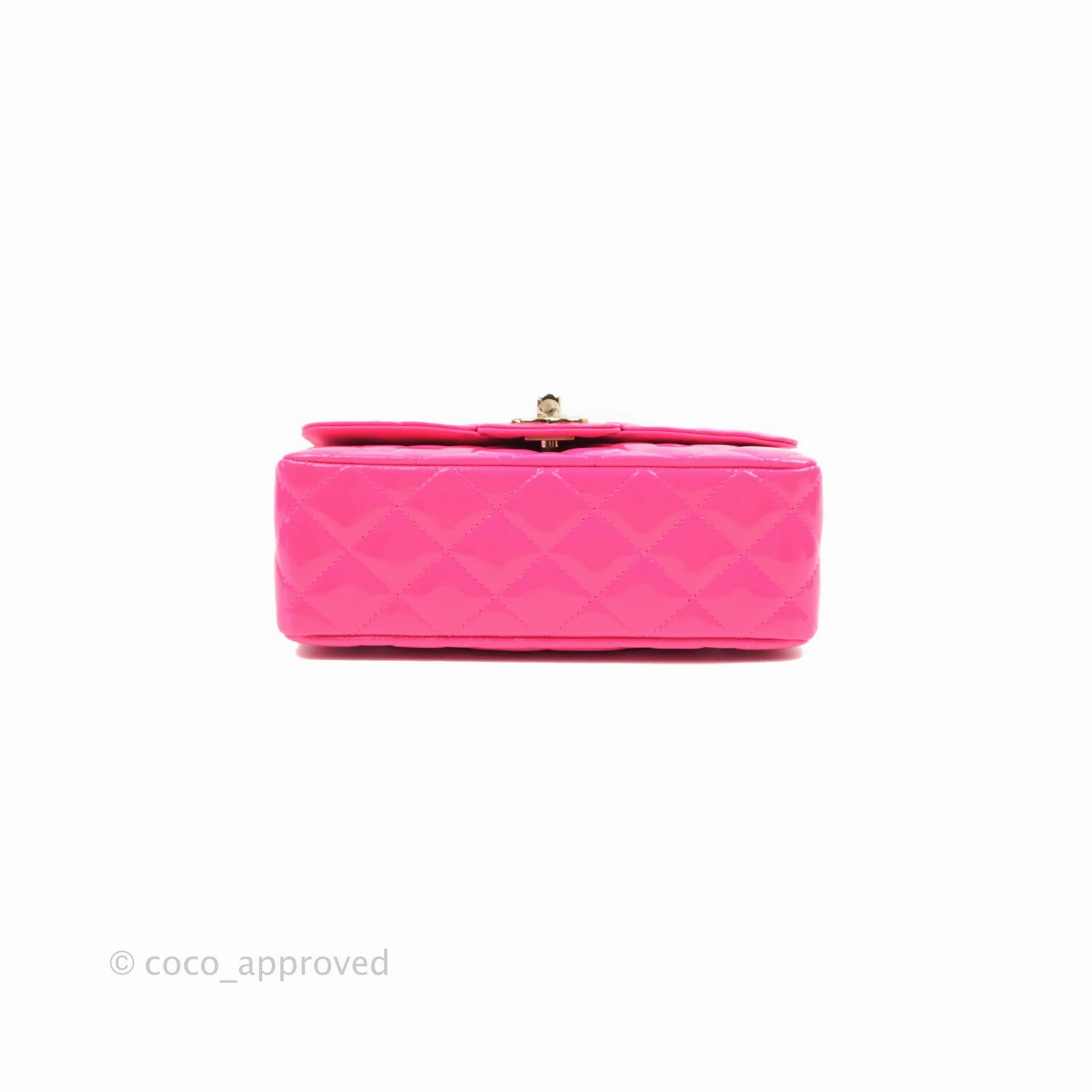 Chanel Mini Rectangular Quilted Neon Pink Patent Gold Hardware
