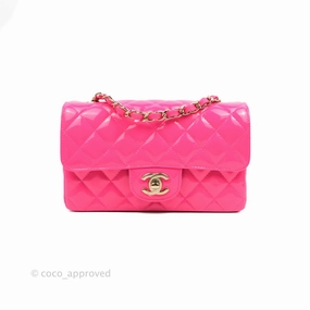 Chanel Mini Rectangular Quilted Neon Pink Patent Gold Hardware