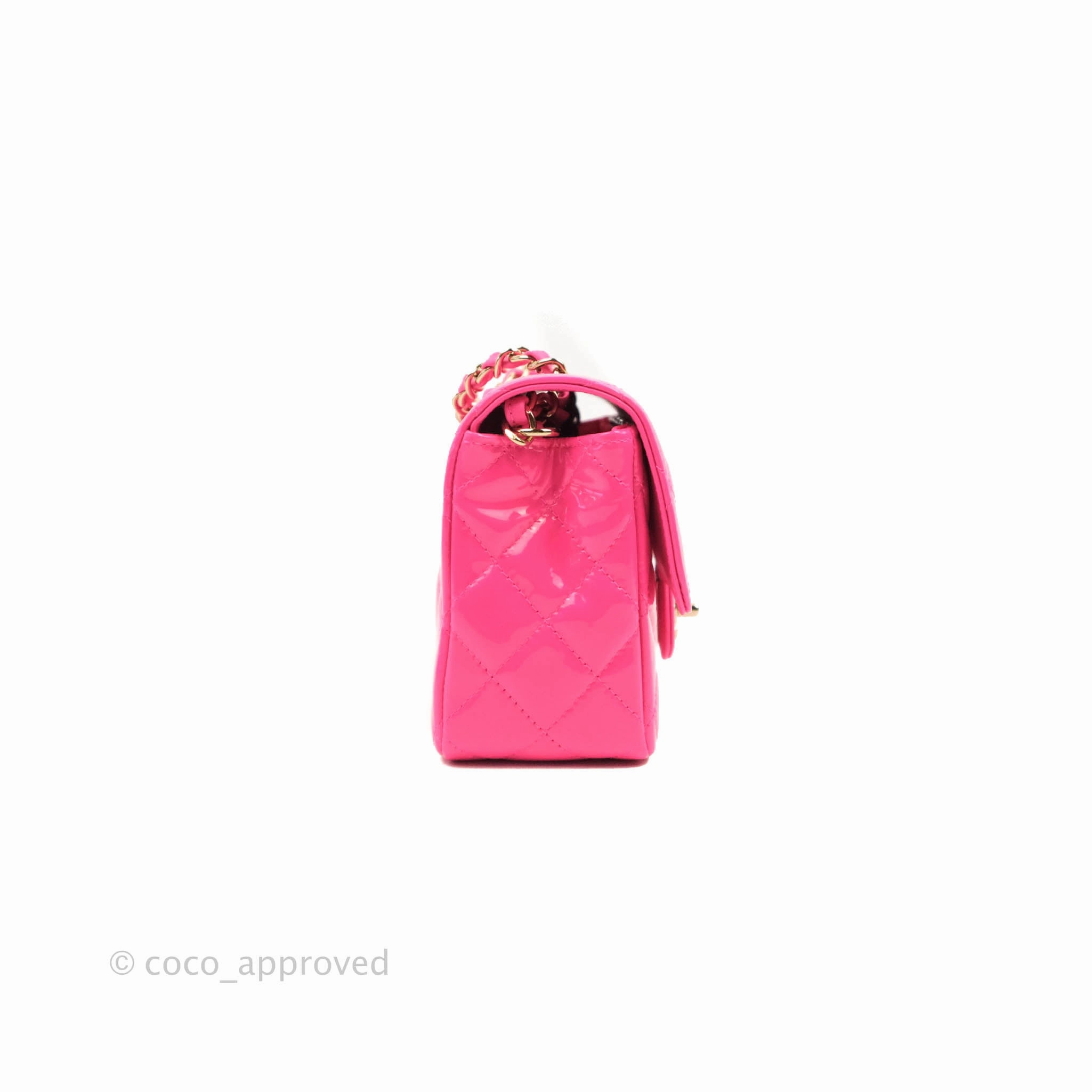 Chanel Mini Rectangular Quilted Neon Pink Patent Gold Hardware