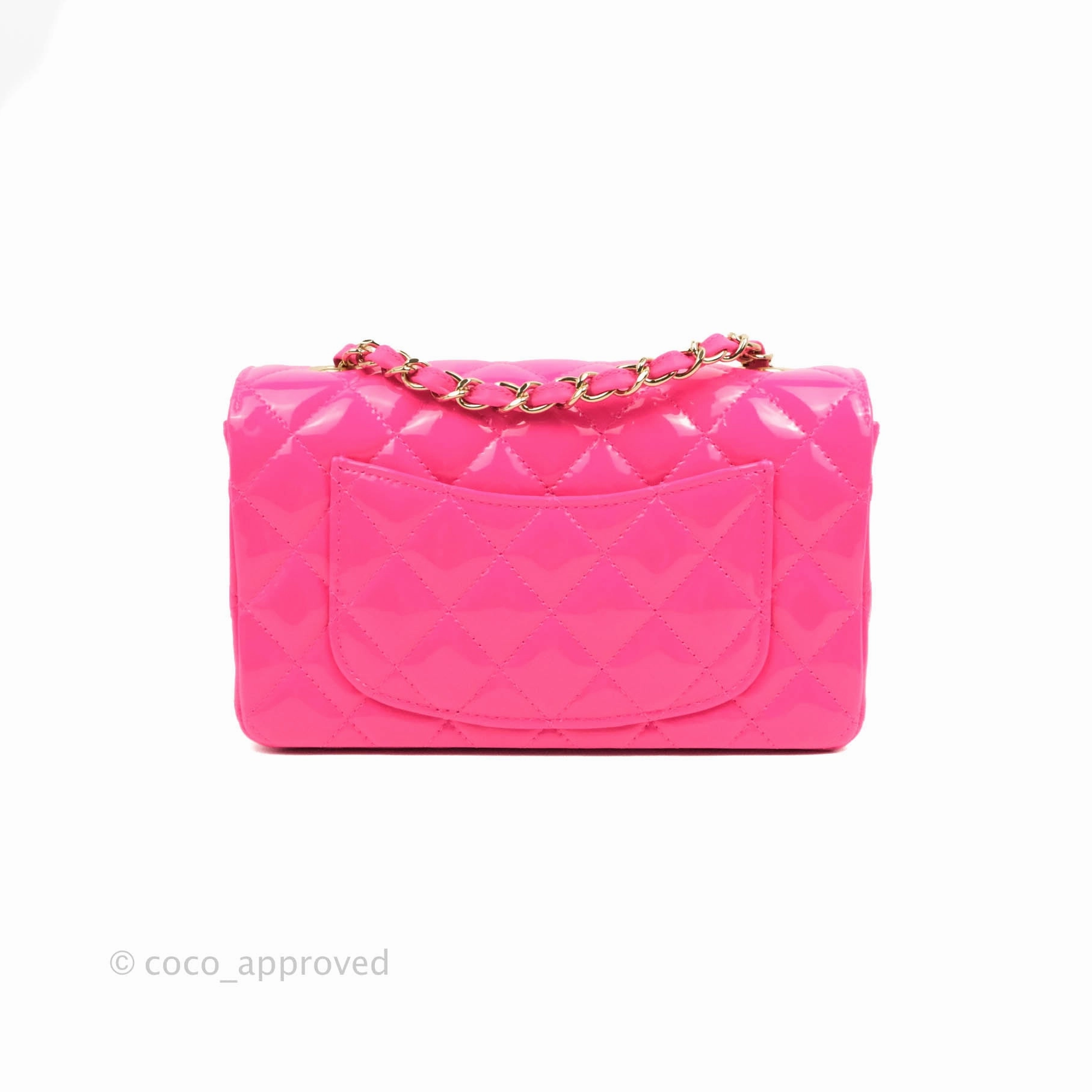 Chanel Mini Rectangular Quilted Neon Pink Patent Gold Hardware