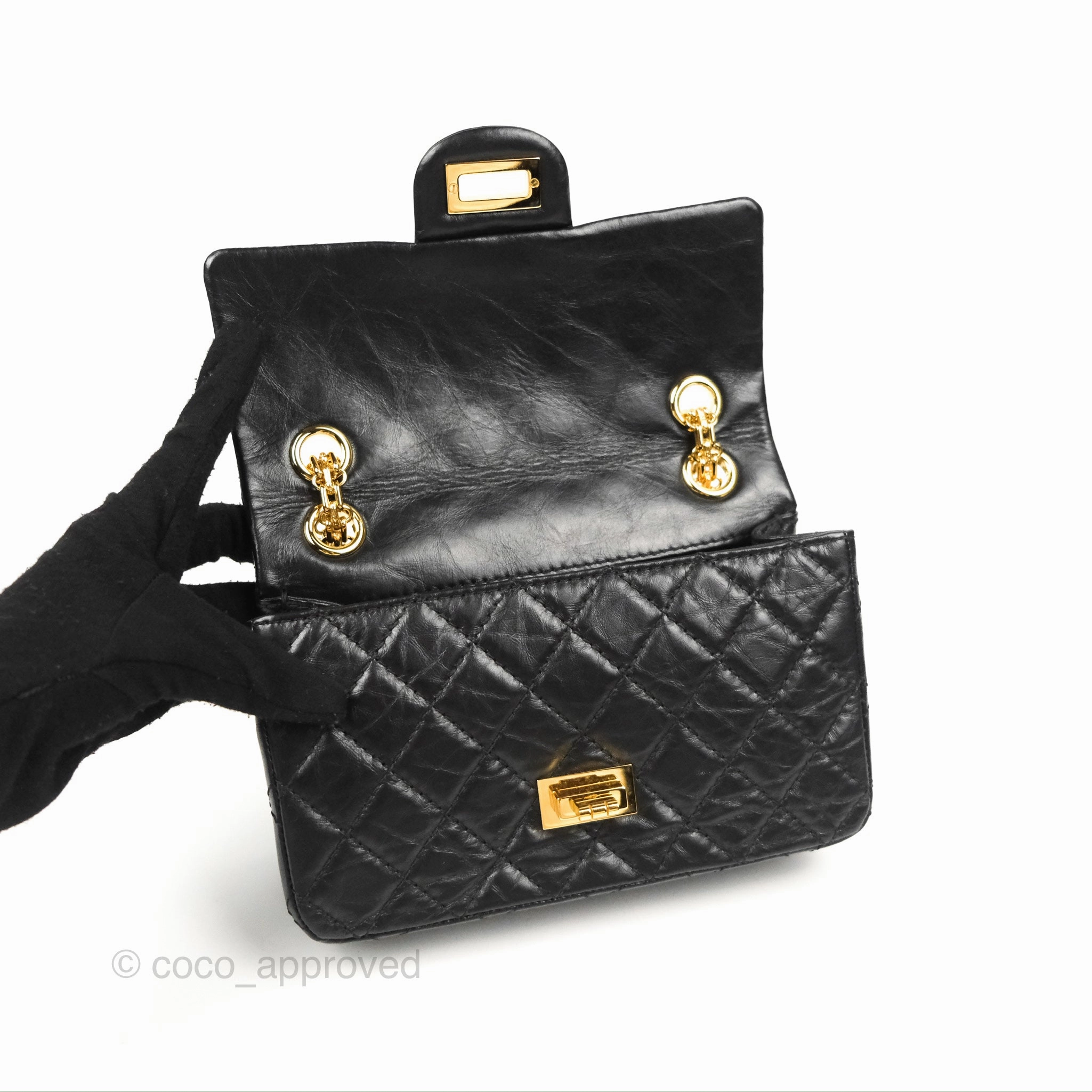 Chanel Mini Reissue 224 Black Aged Calfskin Gold Hardware