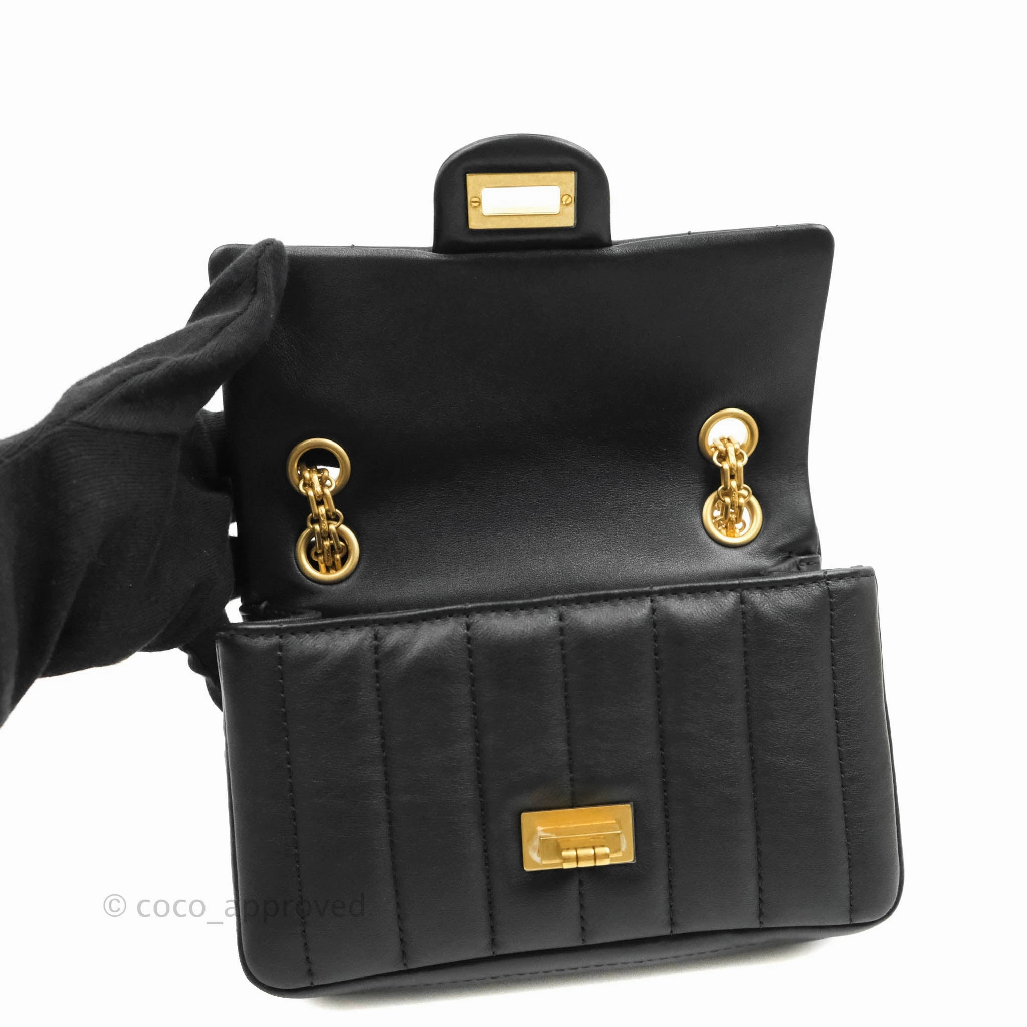 Chanel Mini Reissue 224 Vertical Quilted Black Calfskin Aged Gold Hardware